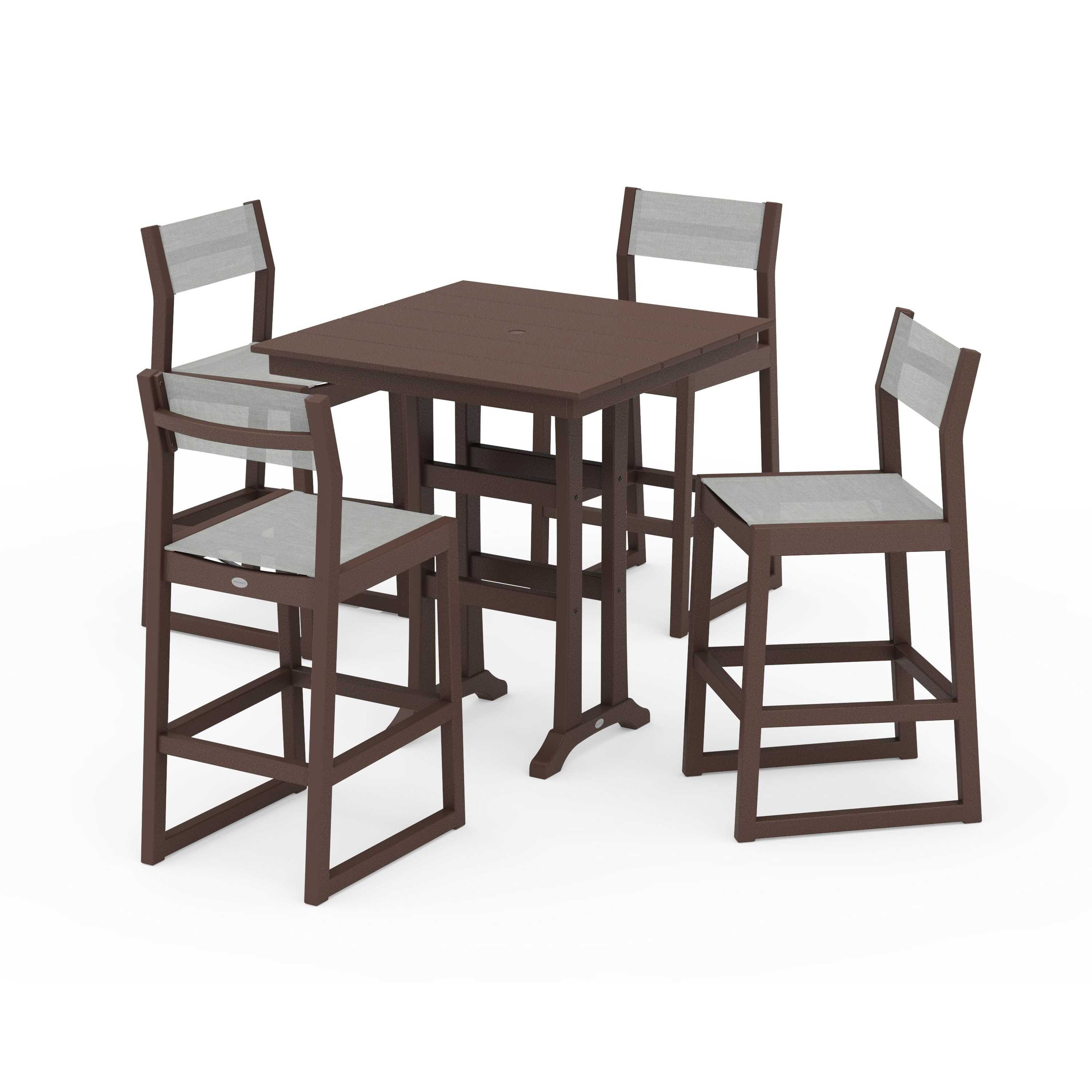 EDGE Sling Arm Chair 5-Piece Farmhouse Bar Set with Trestle Legs - Image 121