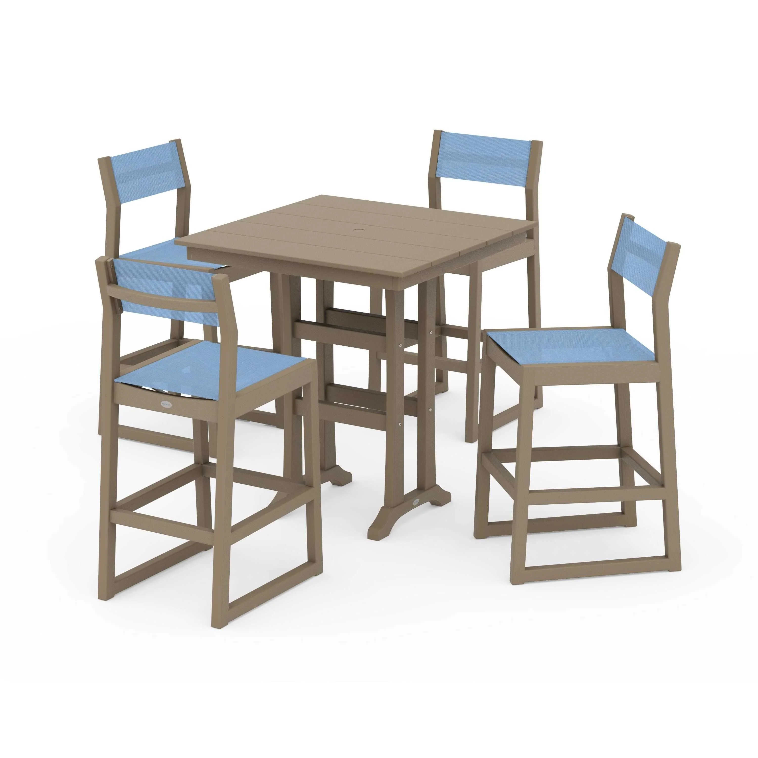 EDGE Sling Arm Chair 5-Piece Farmhouse Bar Set with Trestle Legs - Image 122