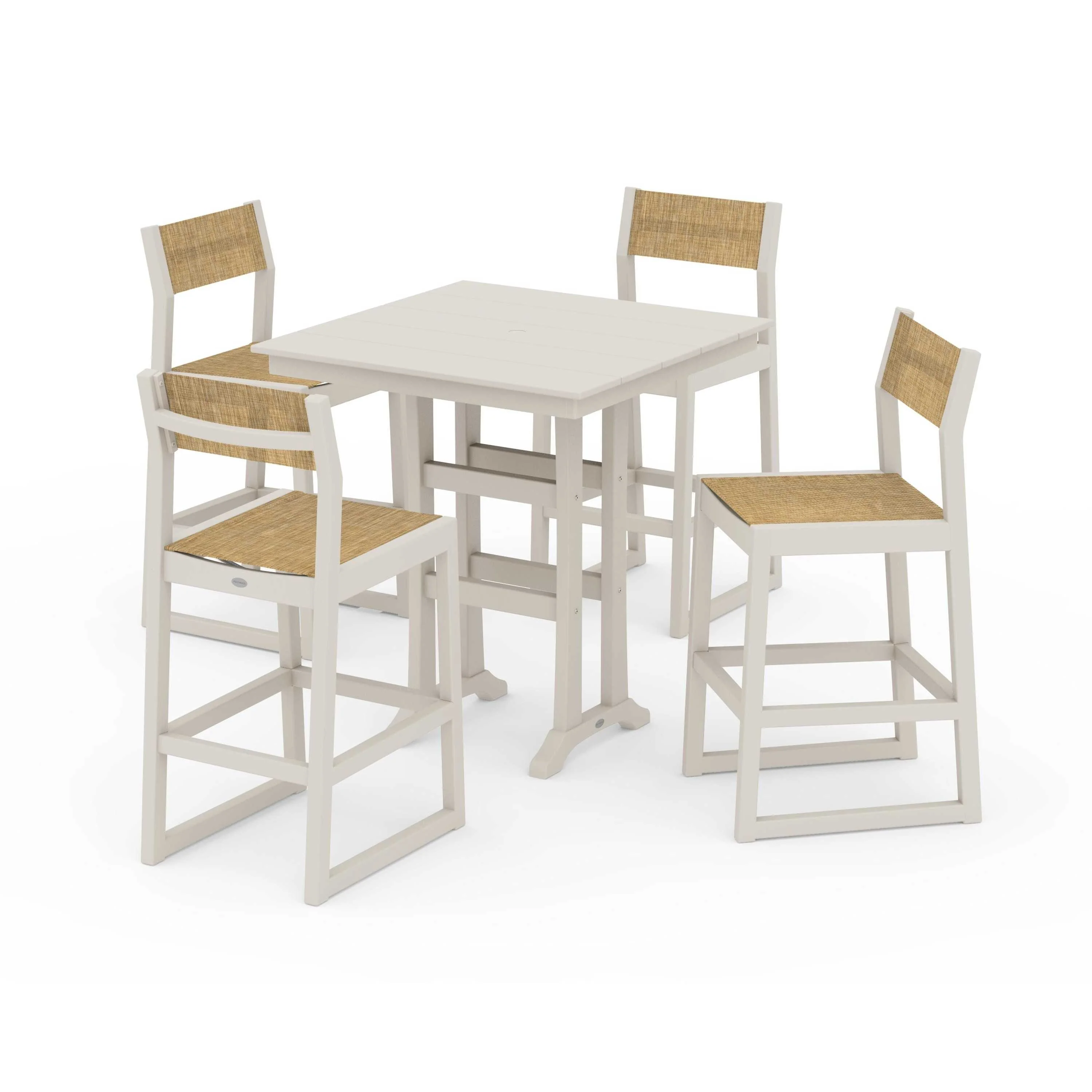 EDGE Sling Arm Chair 5-Piece Farmhouse Bar Set with Trestle Legs - Image 124