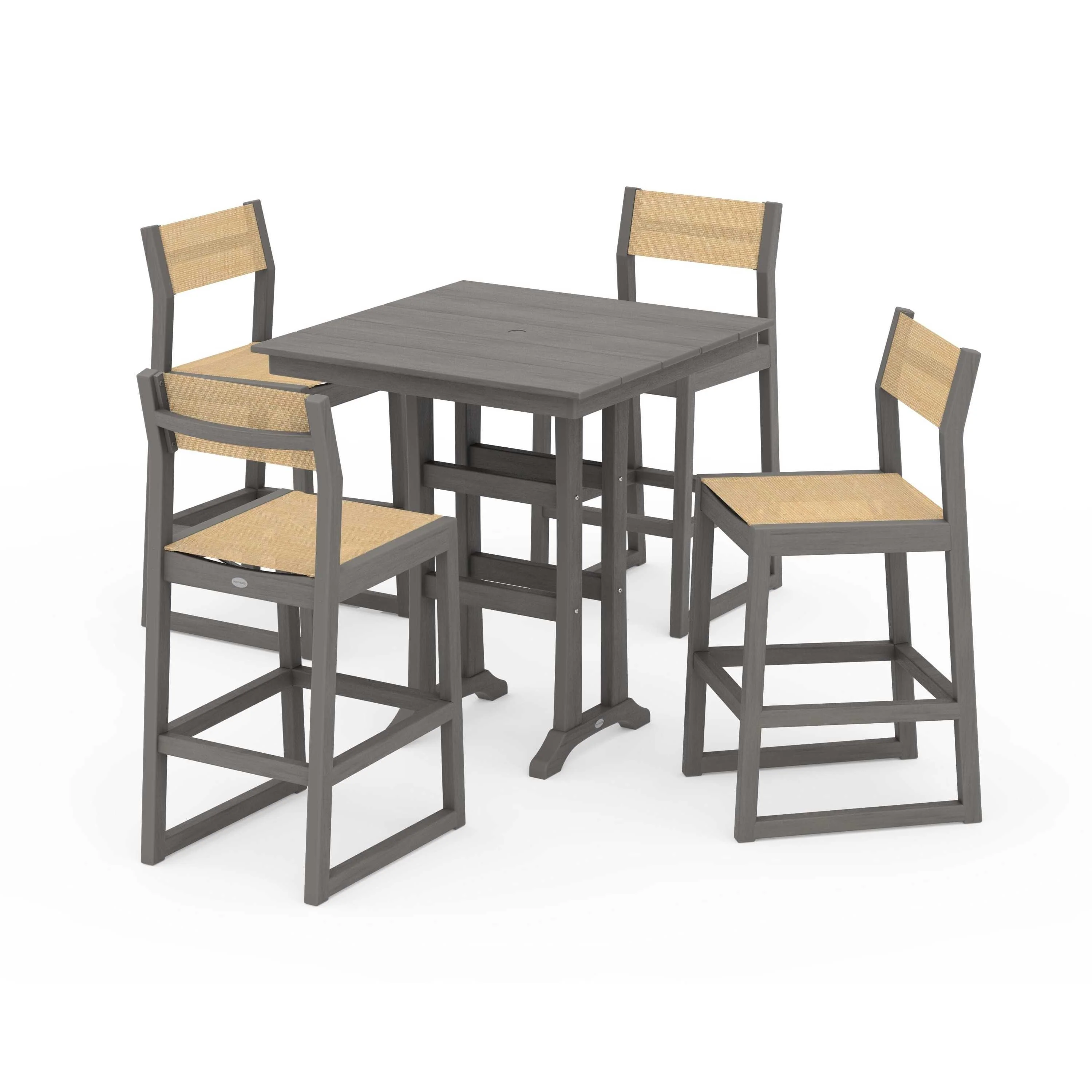EDGE Sling Arm Chair 5-Piece Farmhouse Bar Set with Trestle Legs - Image 128