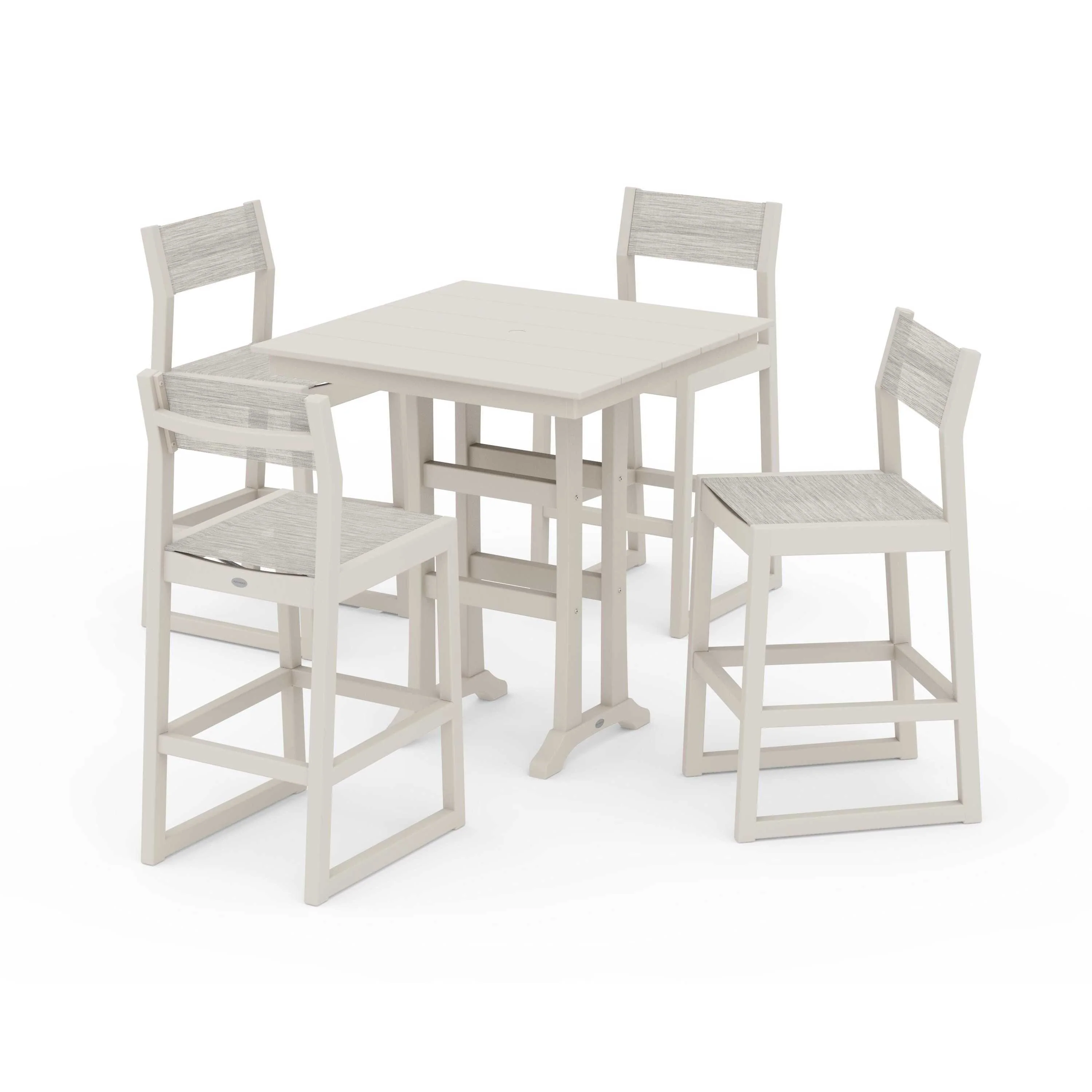 EDGE Sling Arm Chair 5-Piece Farmhouse Bar Set with Trestle Legs - Image 130