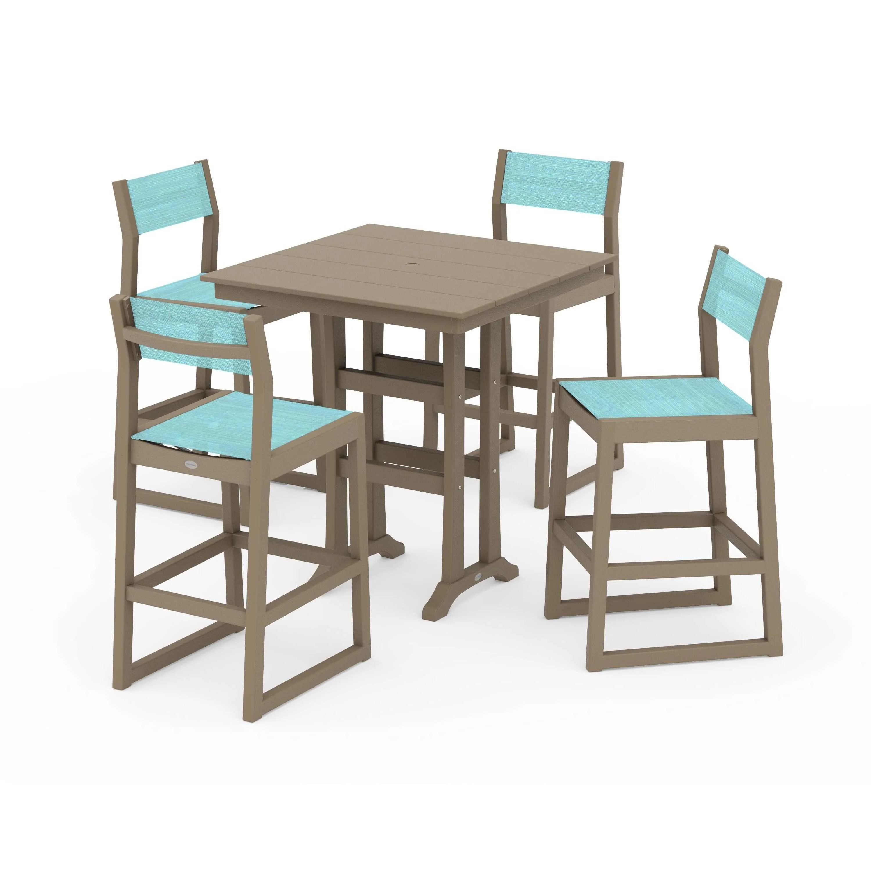 EDGE Sling Arm Chair 5-Piece Farmhouse Bar Set with Trestle Legs - Image 131