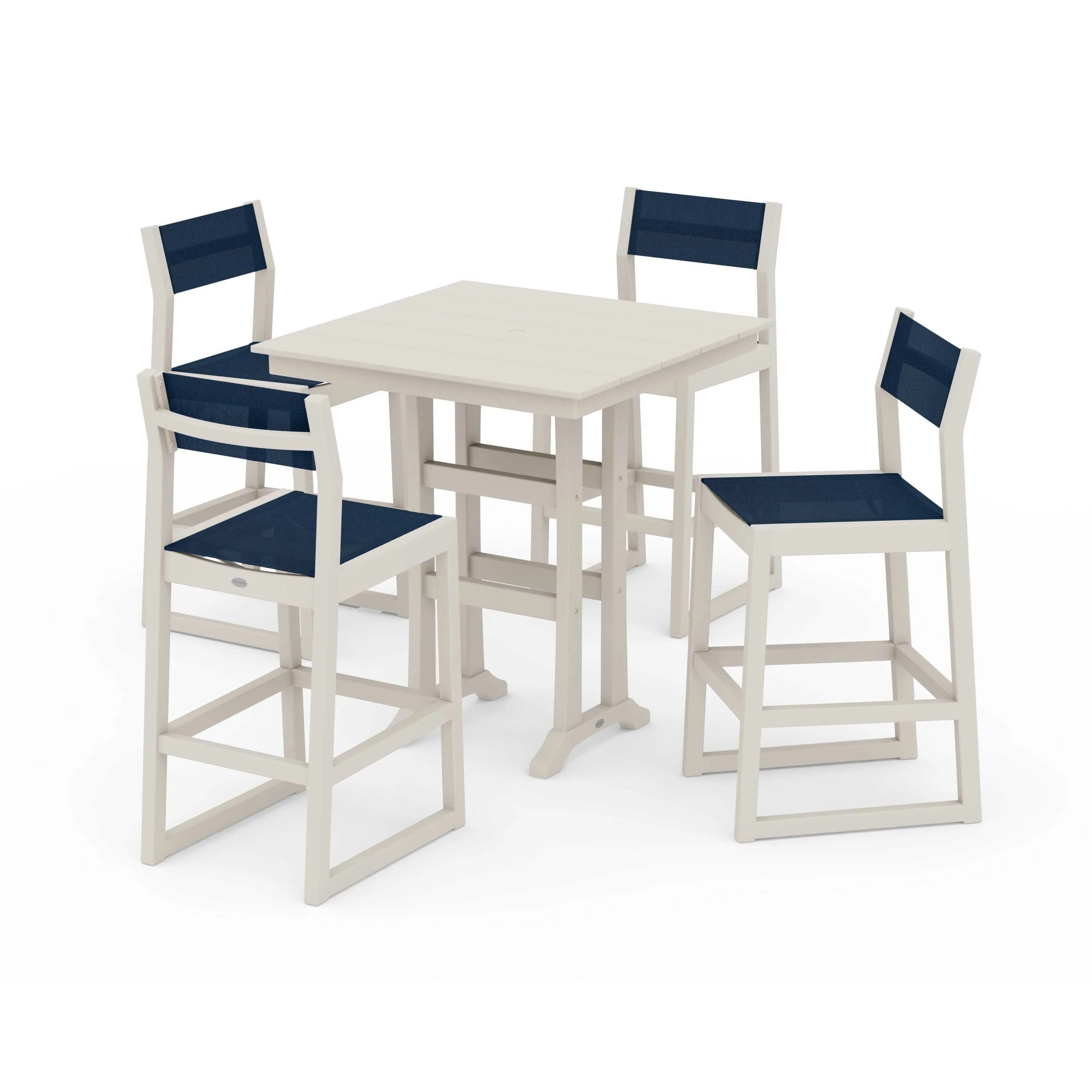 EDGE Sling Arm Chair 5-Piece Farmhouse Bar Set with Trestle Legs - Image 135