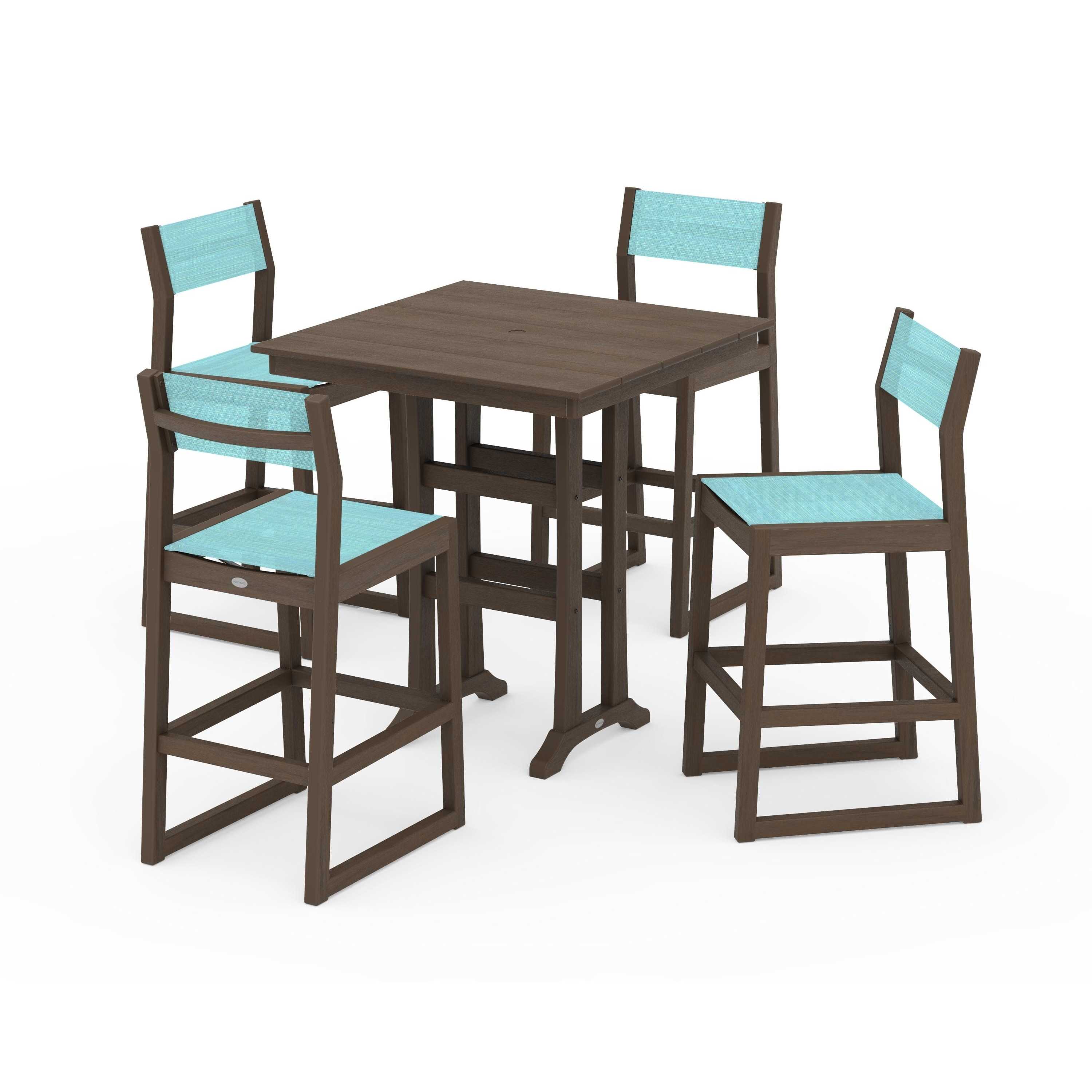 EDGE Sling Arm Chair 5-Piece Farmhouse Bar Set with Trestle Legs - Image 136