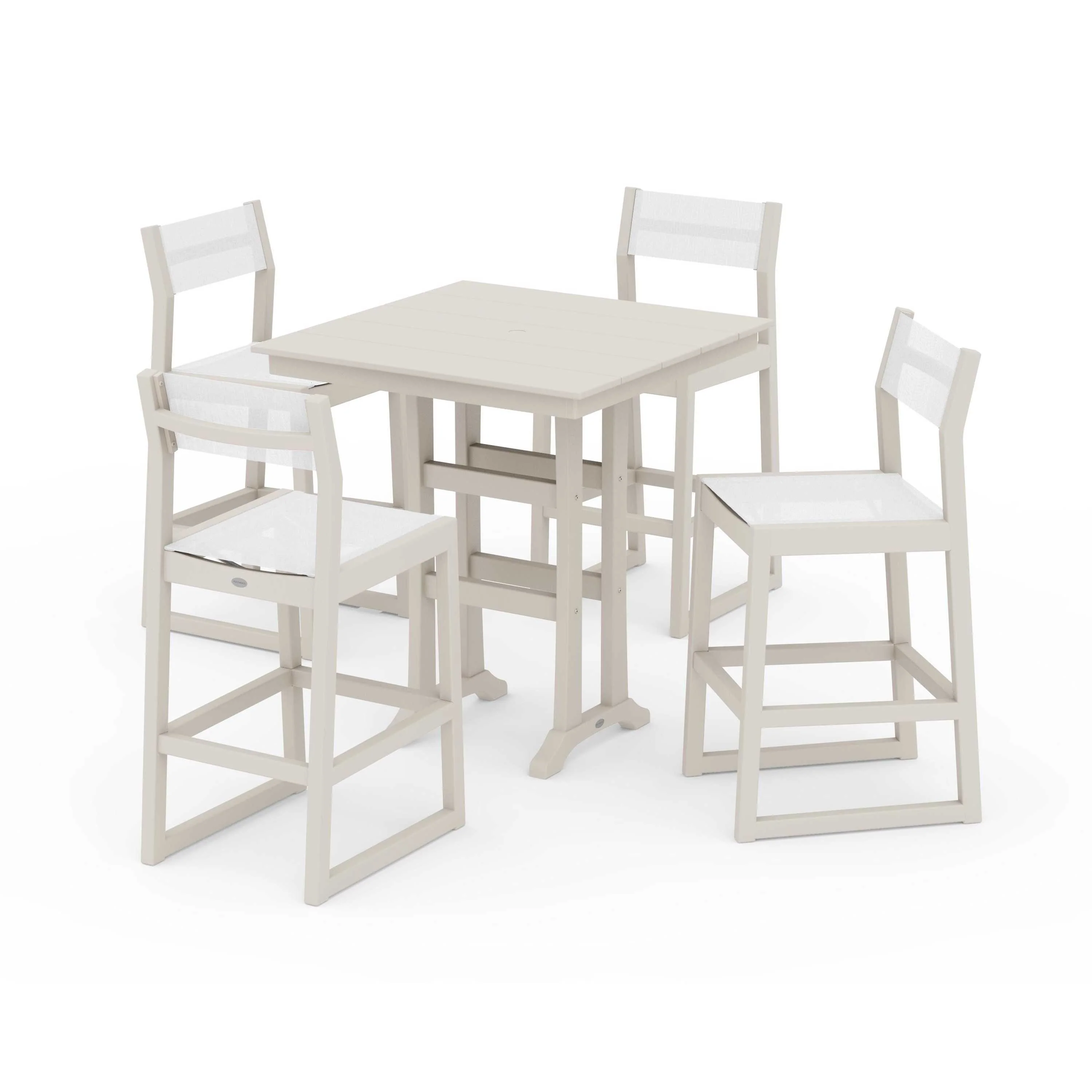 EDGE Sling Arm Chair 5-Piece Farmhouse Bar Set with Trestle Legs - Image 137