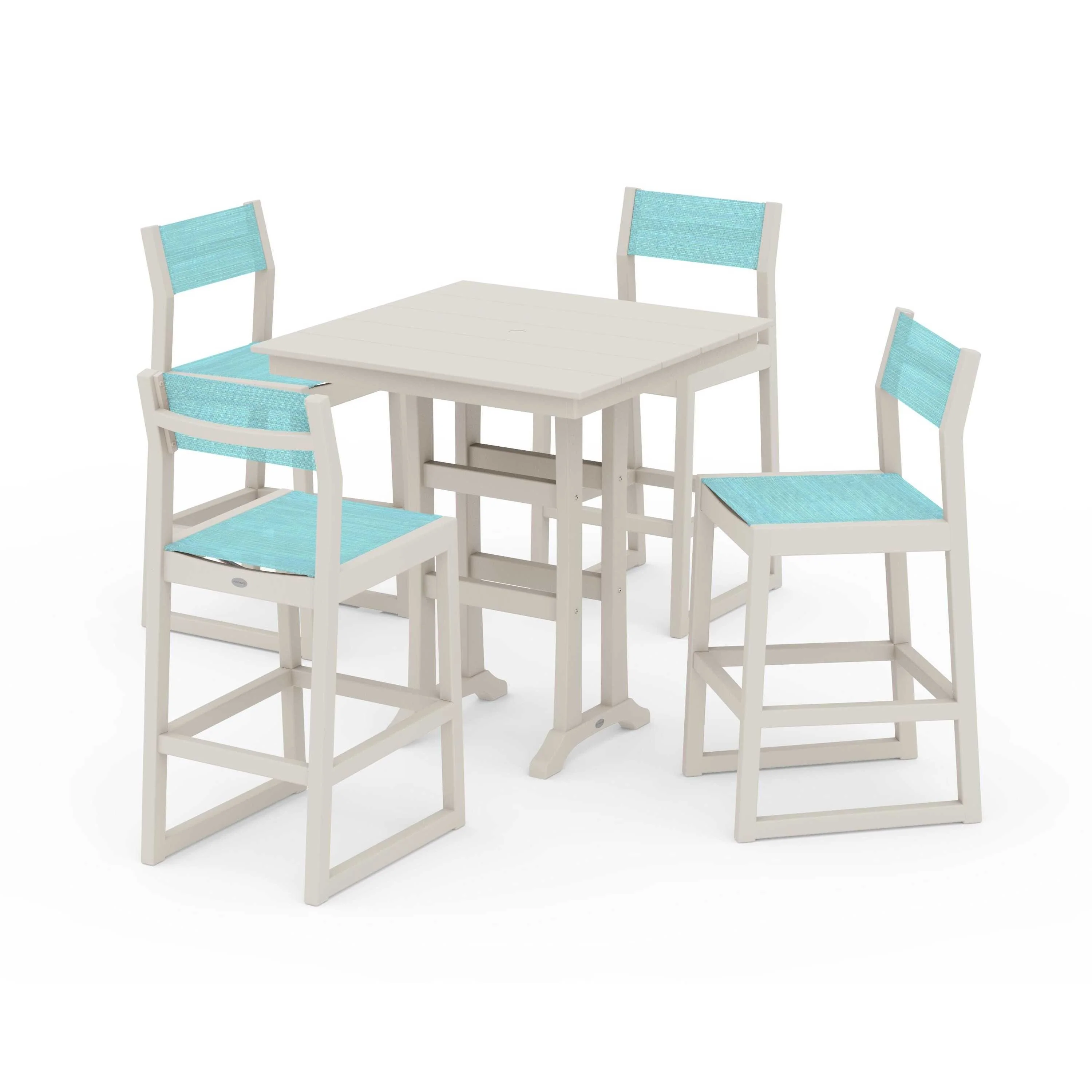 EDGE Sling Arm Chair 5-Piece Farmhouse Bar Set with Trestle Legs - Image 138