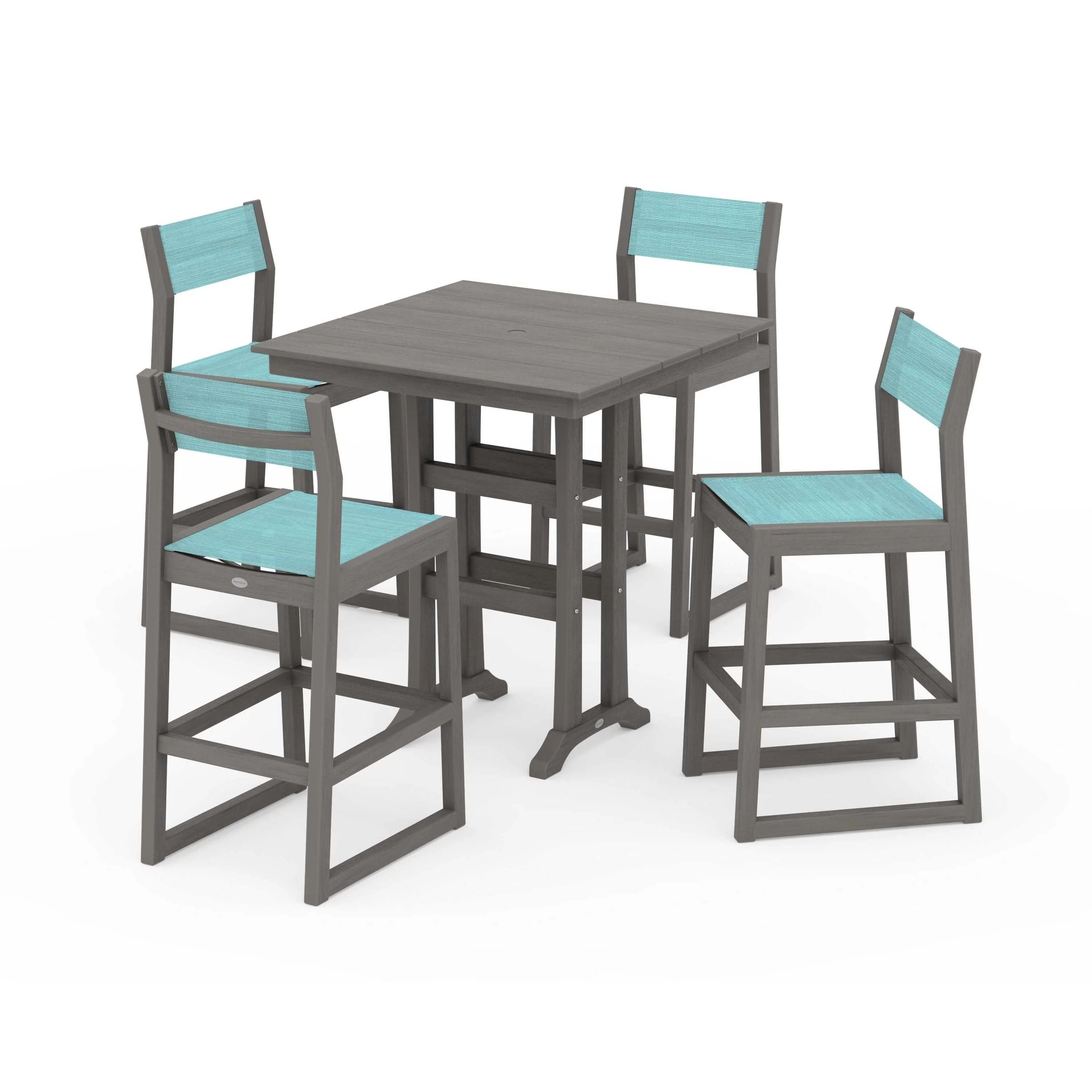 EDGE Sling Arm Chair 5-Piece Farmhouse Bar Set with Trestle Legs - Image 139