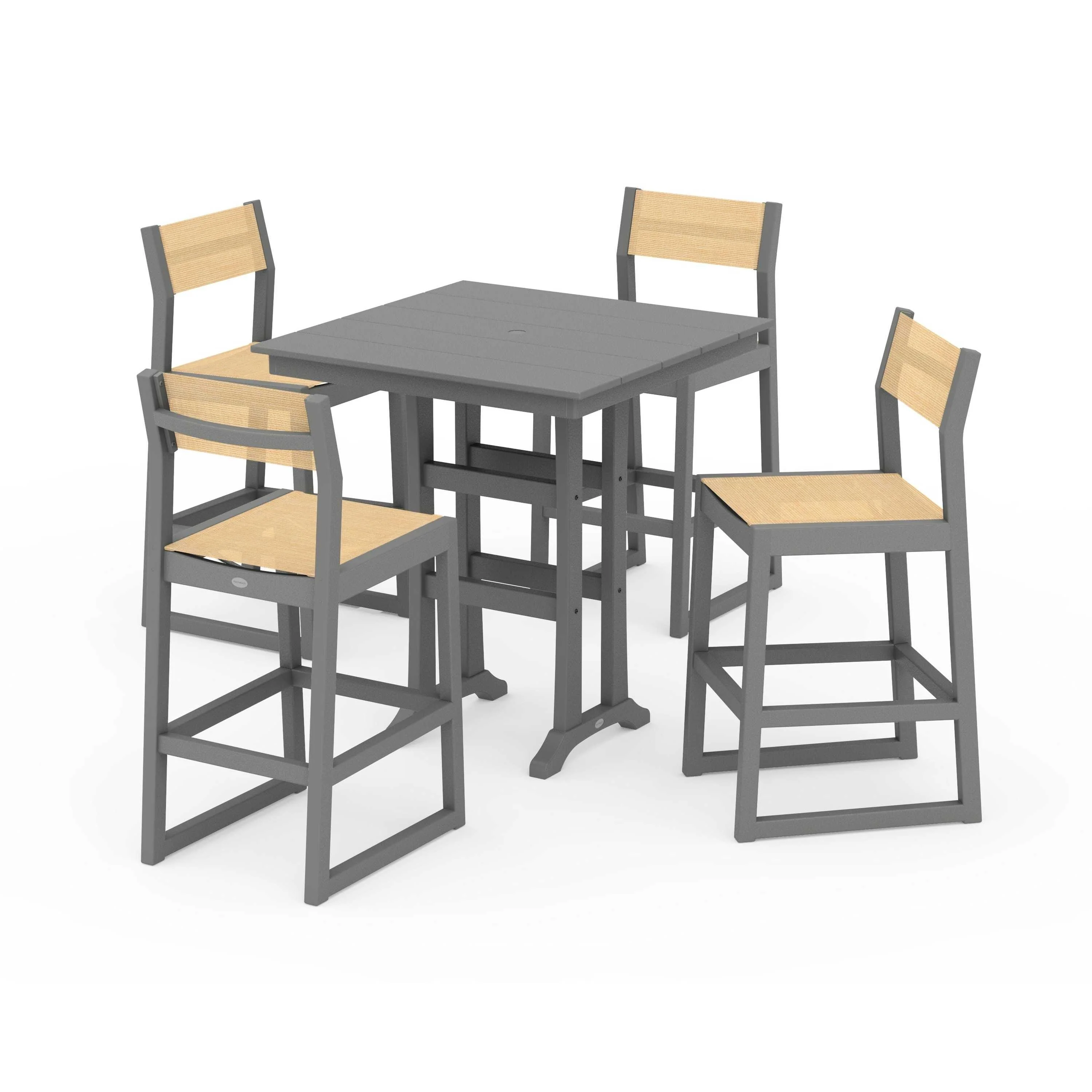 EDGE Sling Arm Chair 5-Piece Farmhouse Bar Set with Trestle Legs - Image 140