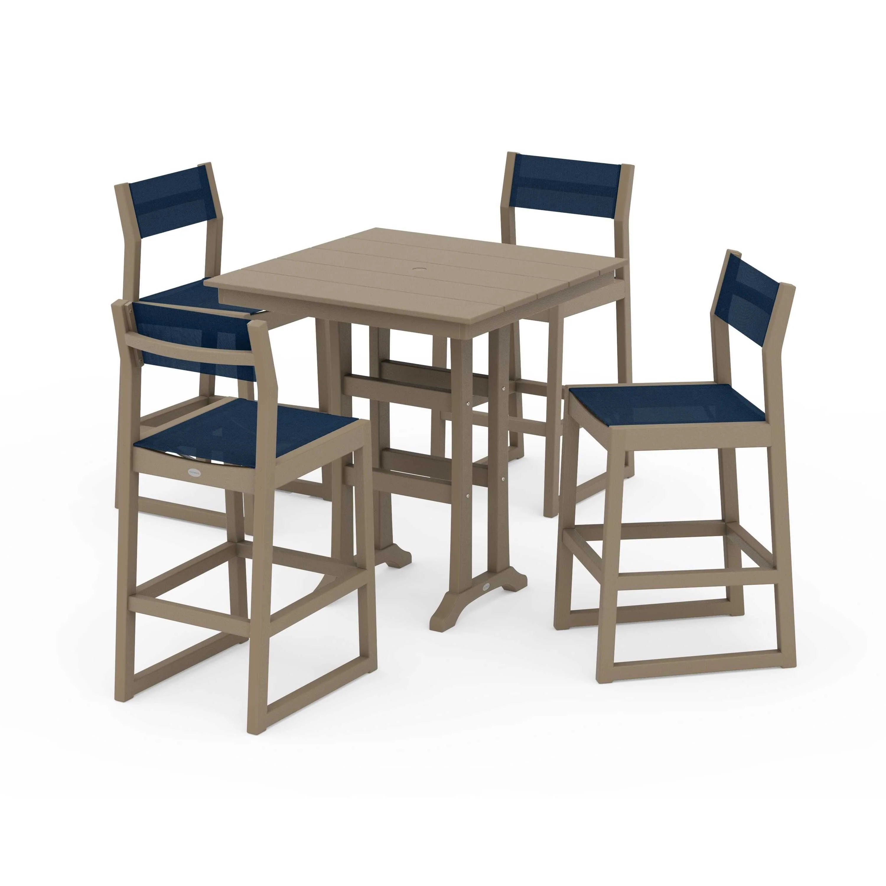 EDGE Sling Arm Chair 5-Piece Farmhouse Bar Set with Trestle Legs - Image 46