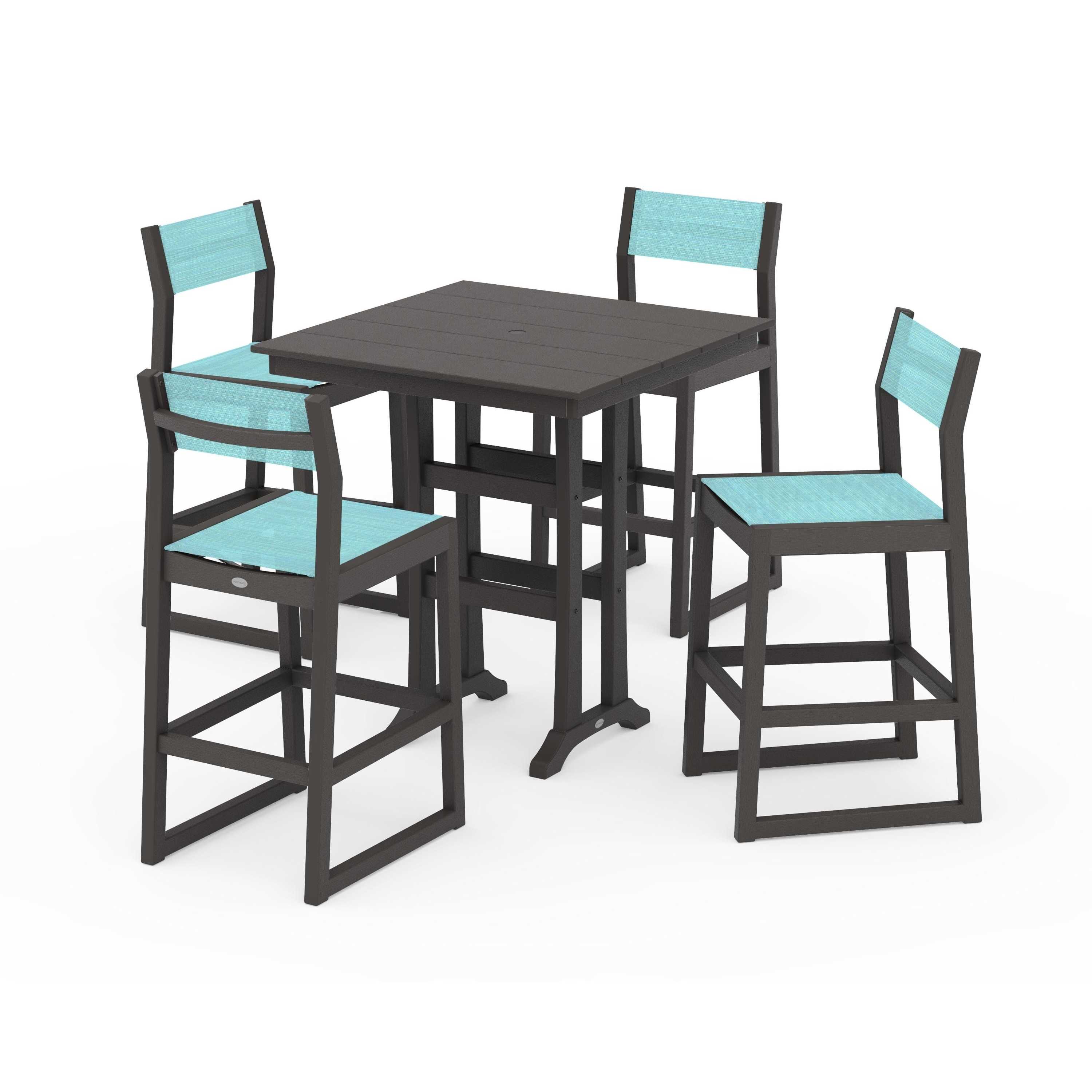 EDGE Sling Arm Chair 5-Piece Farmhouse Bar Set with Trestle Legs - Image 53