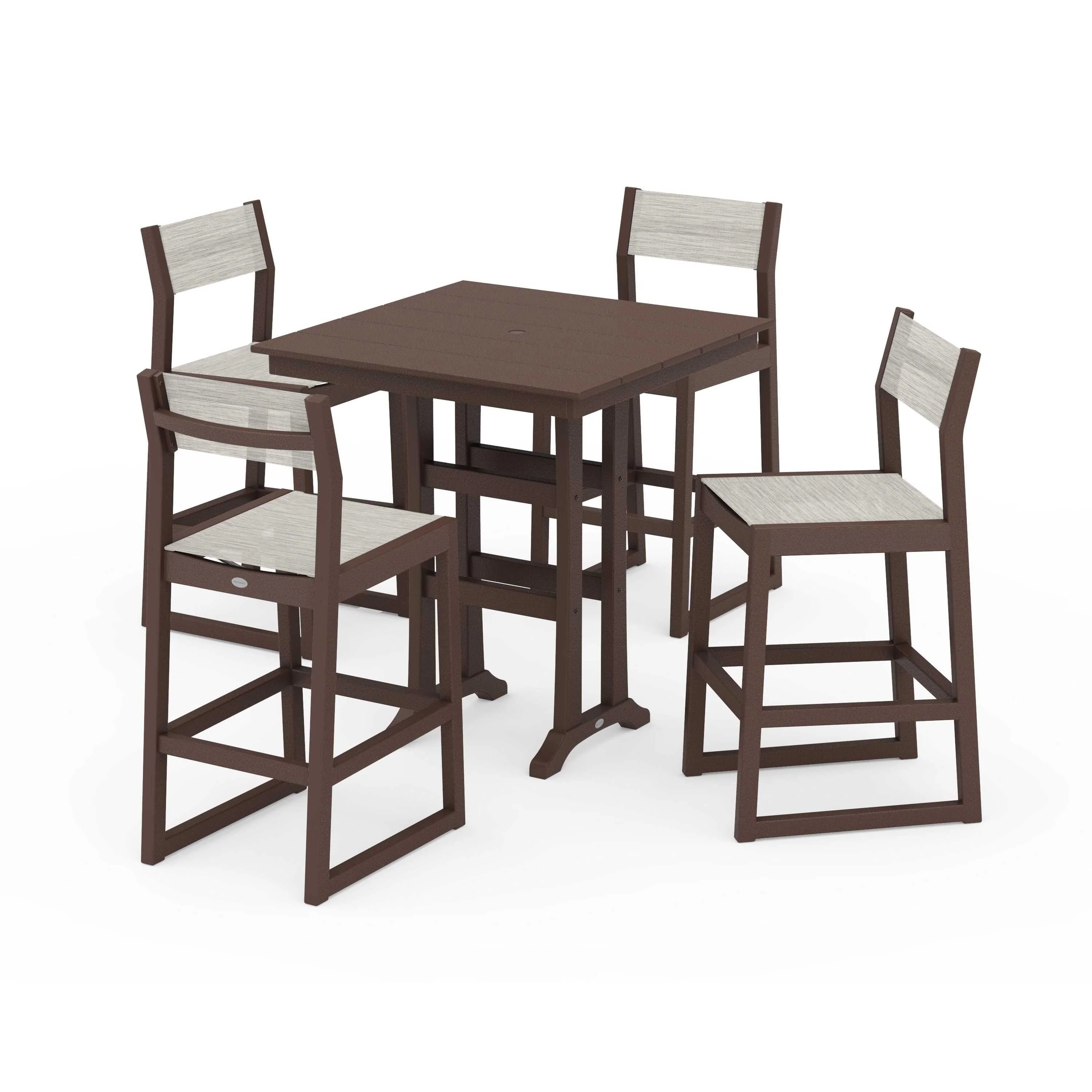 EDGE Sling Arm Chair 5-Piece Farmhouse Bar Set with Trestle Legs - Image 55