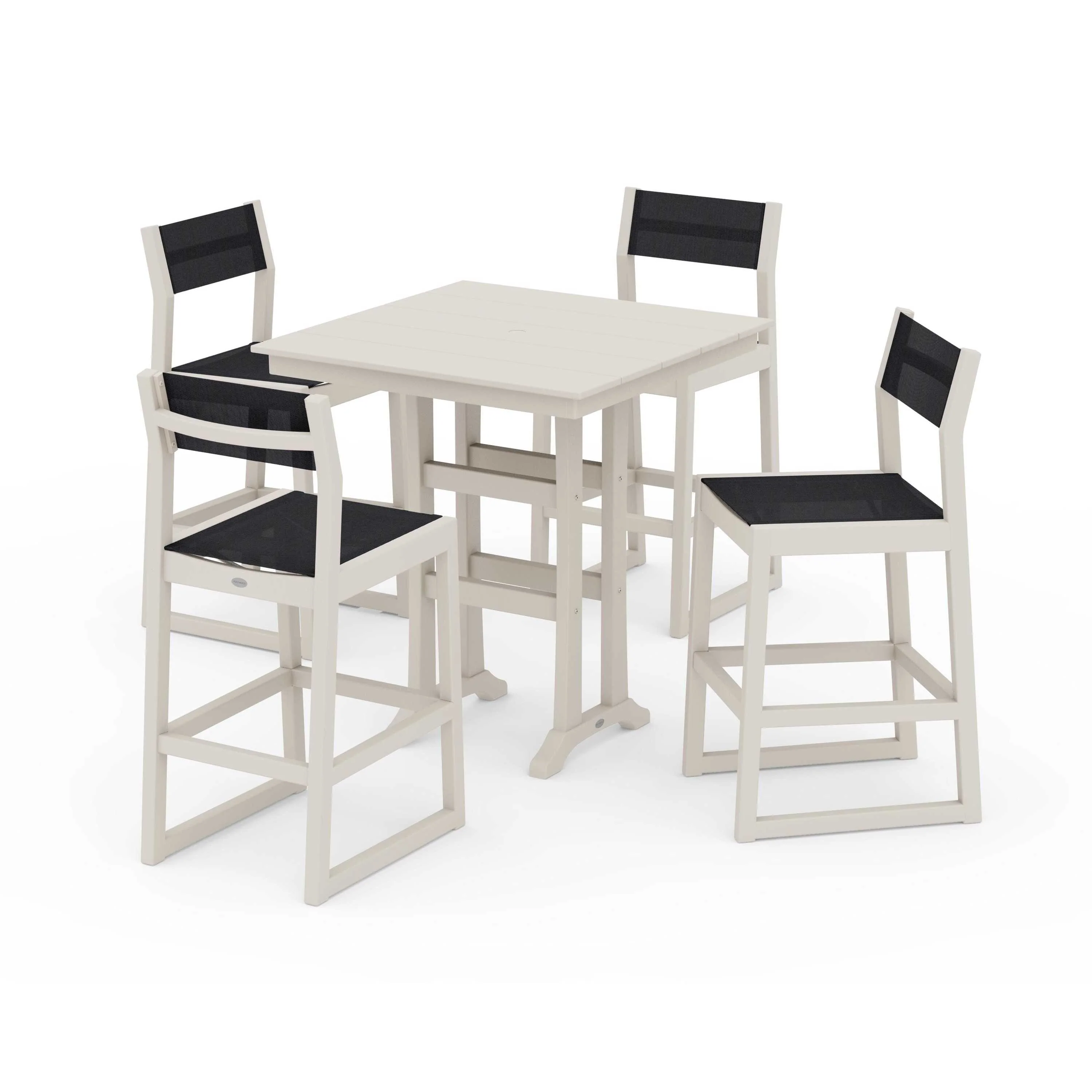 EDGE Sling Arm Chair 5-Piece Farmhouse Bar Set with Trestle Legs - Image 59