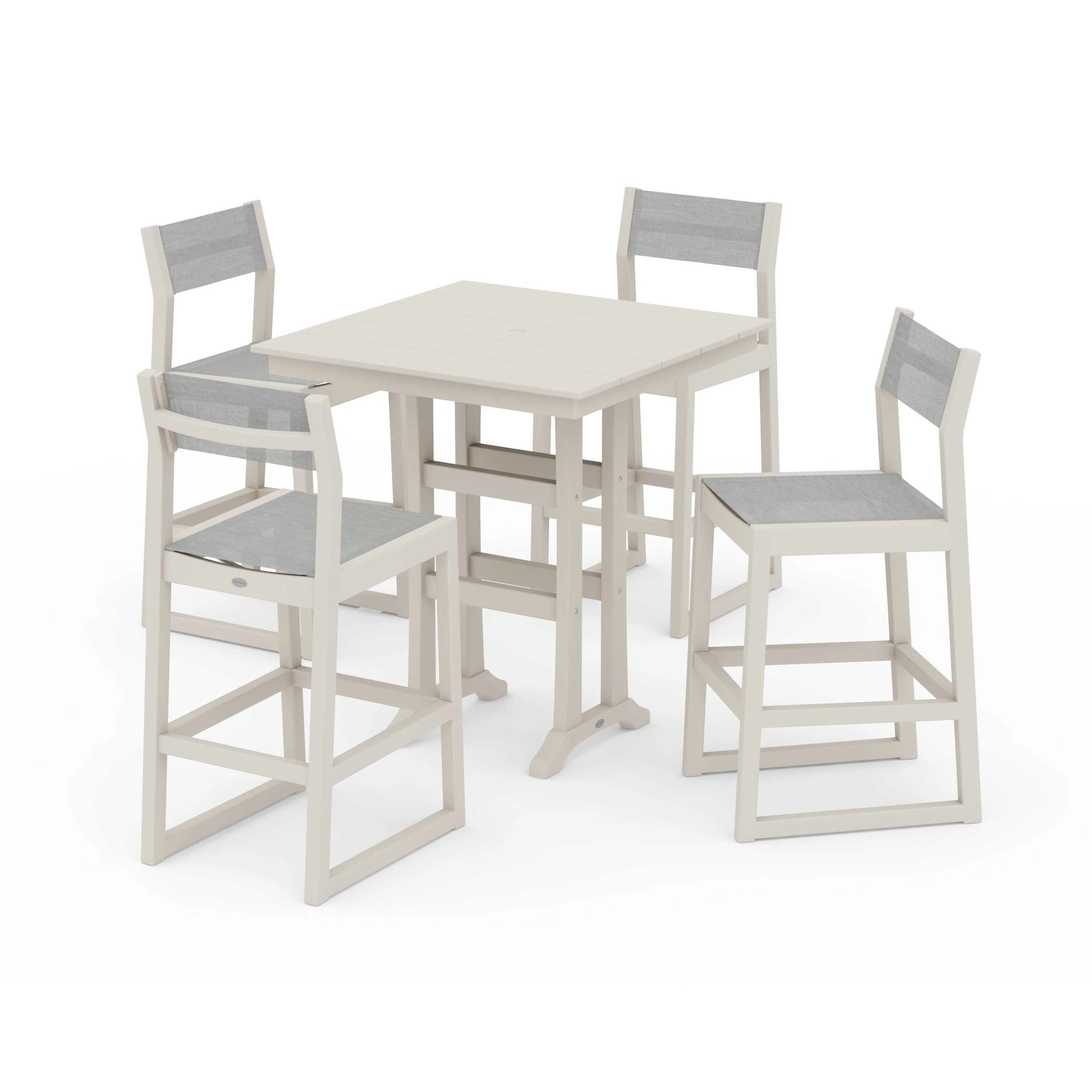 EDGE Sling Arm Chair 5-Piece Farmhouse Bar Set with Trestle Legs - Image 60