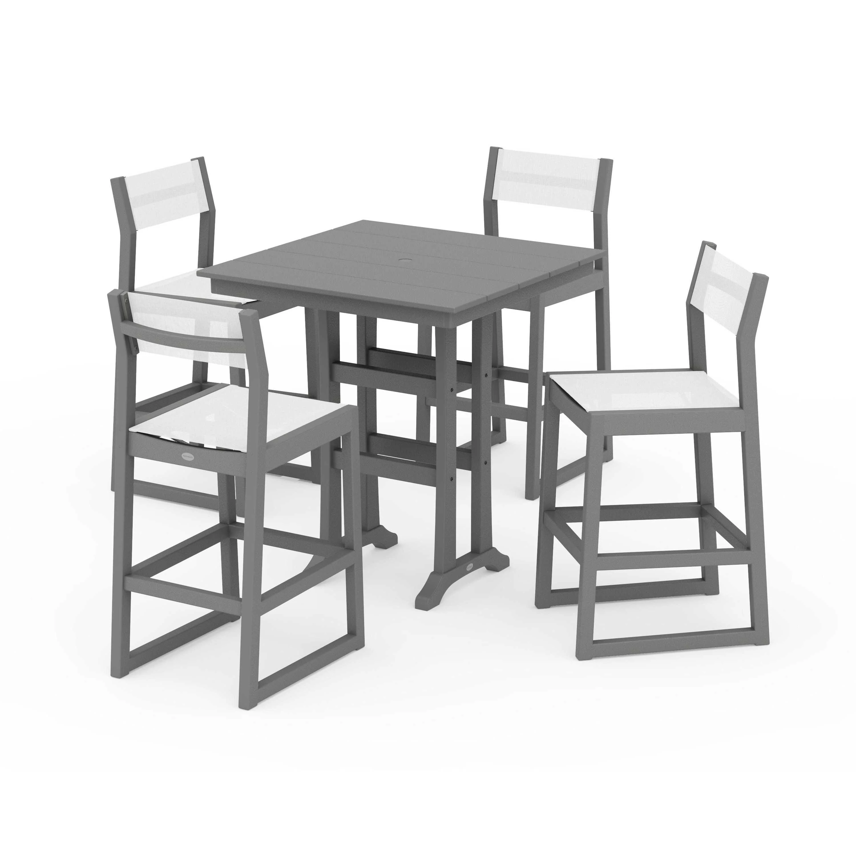 EDGE Sling Arm Chair 5-Piece Farmhouse Bar Set with Trestle Legs - Image 66