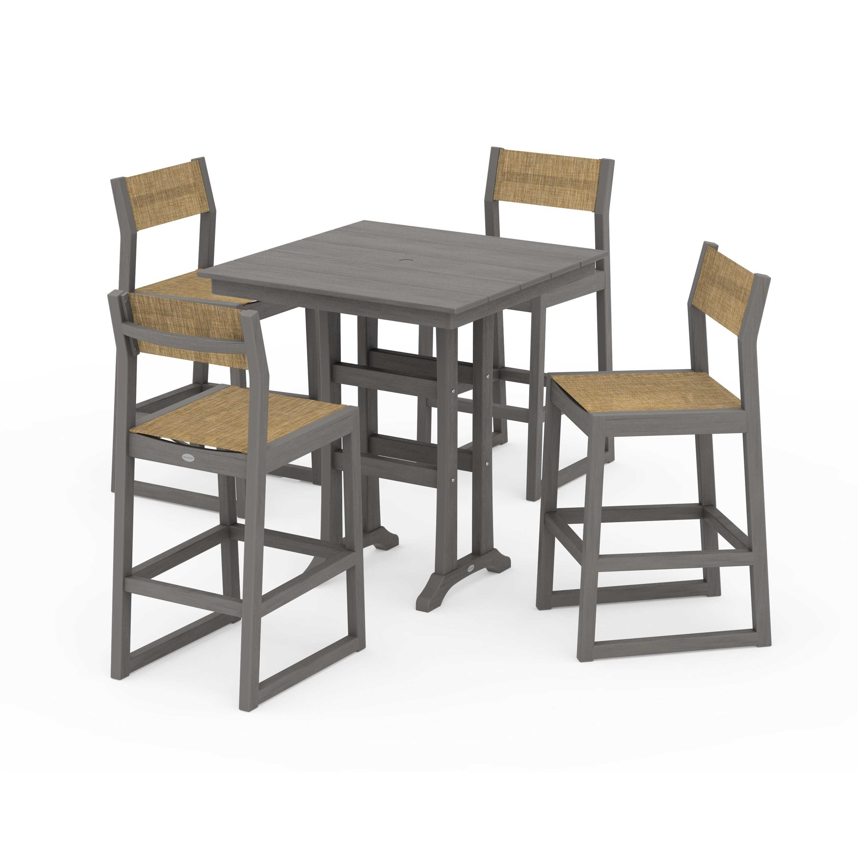 EDGE Sling Arm Chair 5-Piece Farmhouse Bar Set with Trestle Legs - Image 68