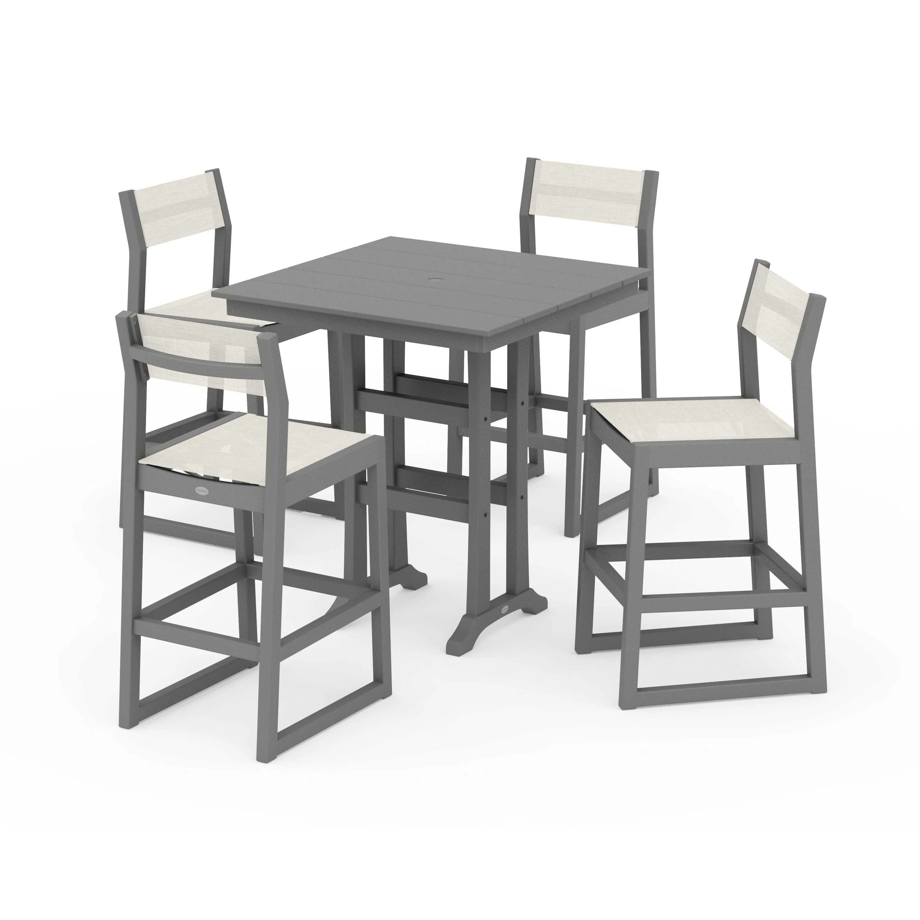 EDGE Sling Arm Chair 5-Piece Farmhouse Bar Set with Trestle Legs - Image 70