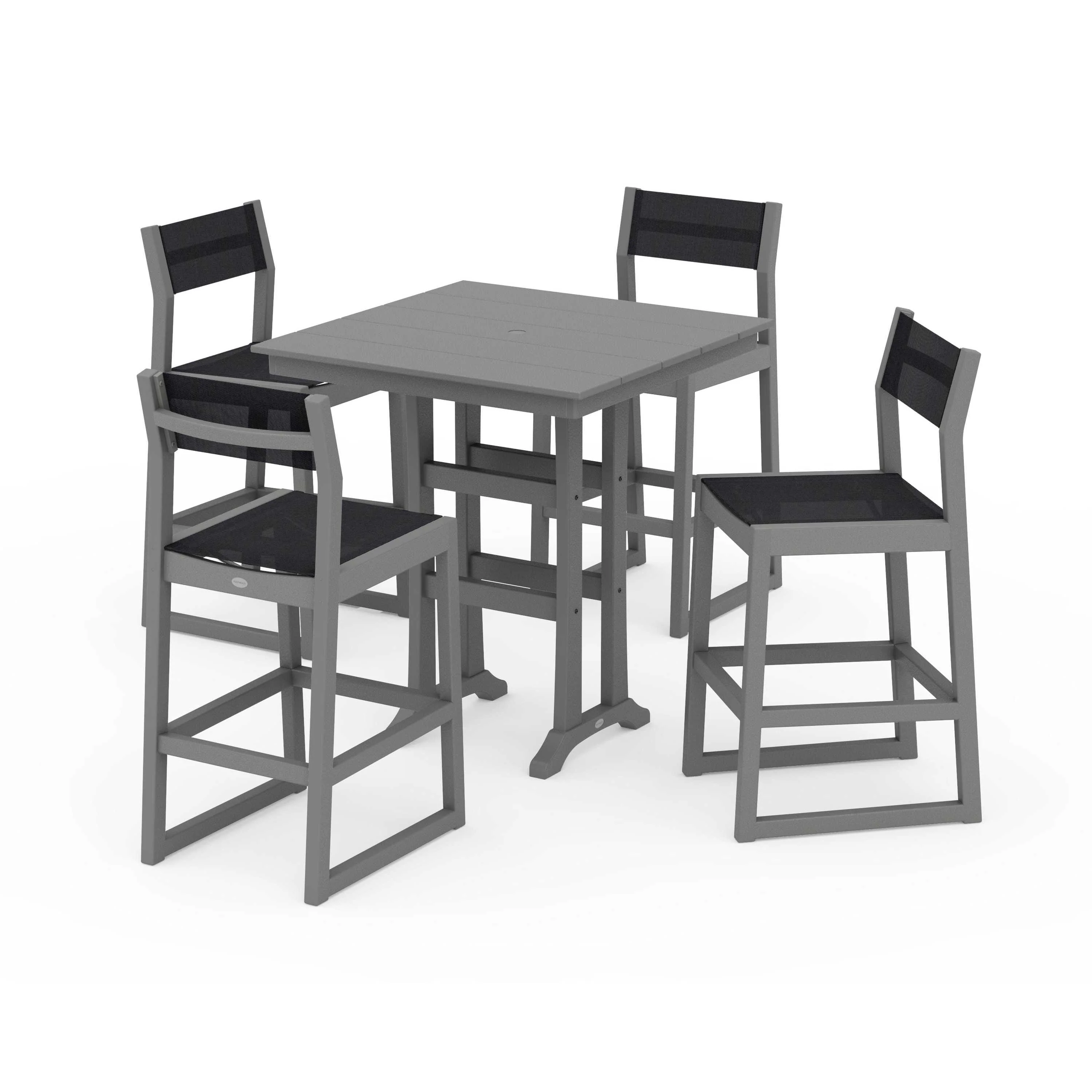 EDGE Sling Arm Chair 5-Piece Farmhouse Bar Set with Trestle Legs - Image 72
