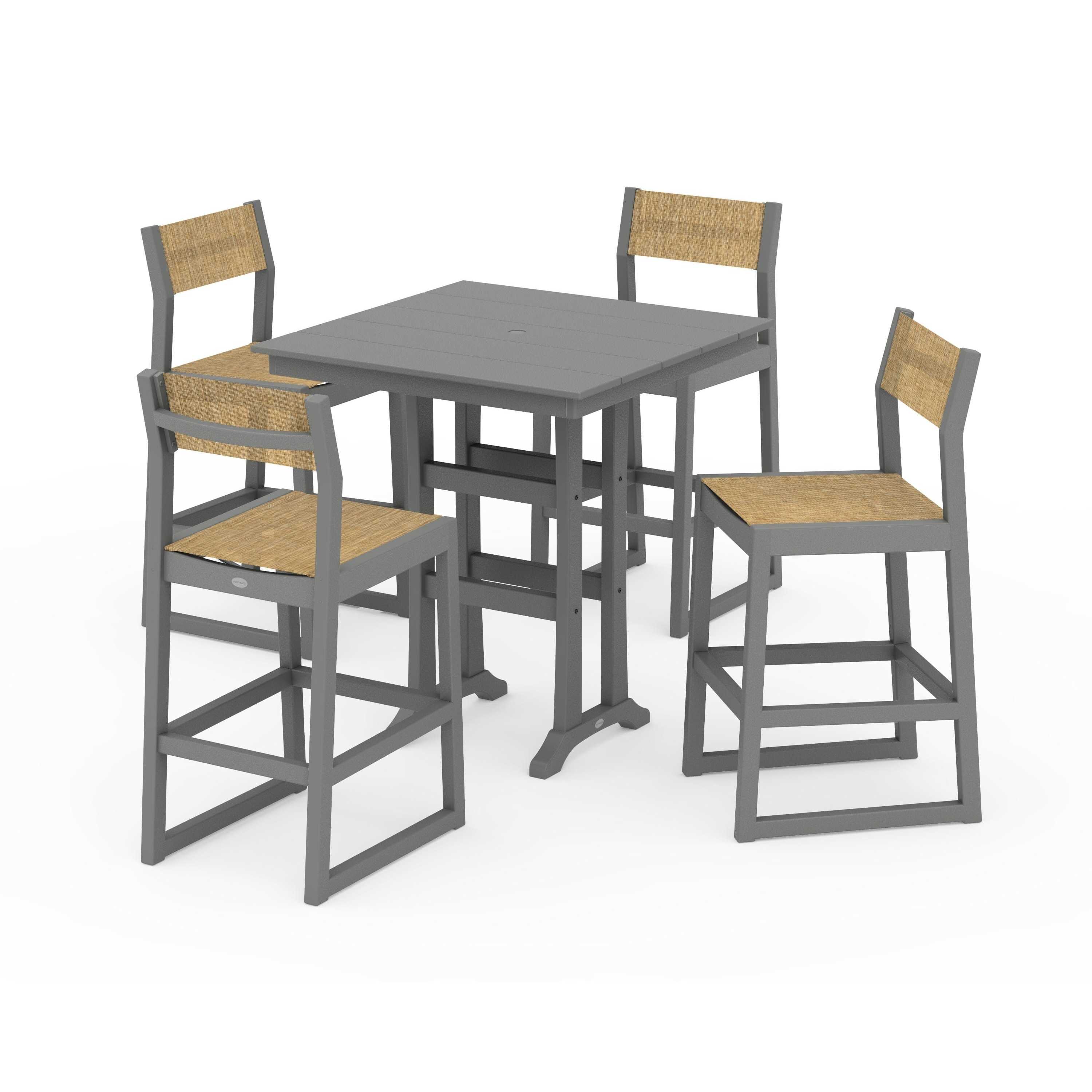 EDGE Sling Arm Chair 5-Piece Farmhouse Bar Set with Trestle Legs - Image 74