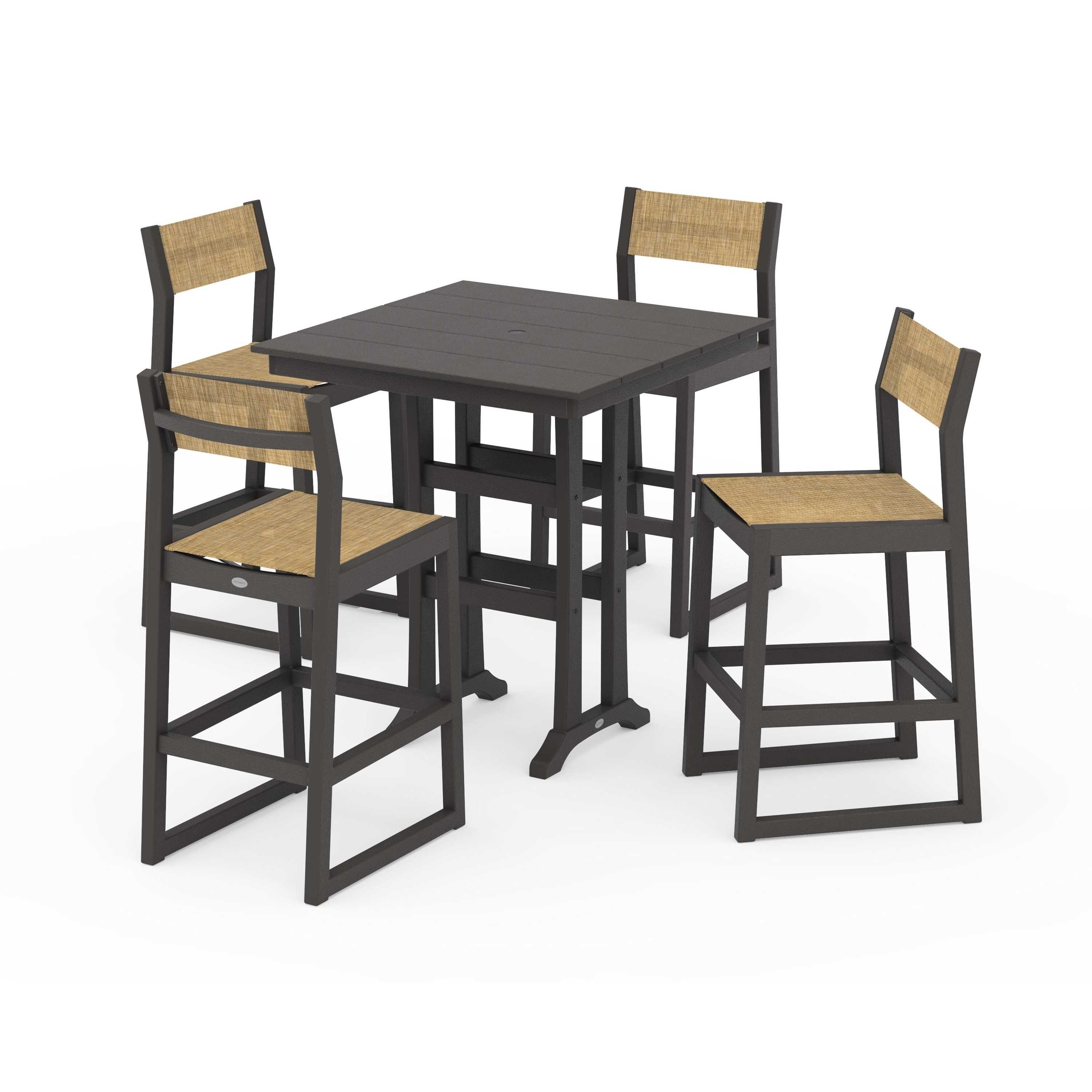 EDGE Sling Arm Chair 5-Piece Farmhouse Bar Set with Trestle Legs - Image 75