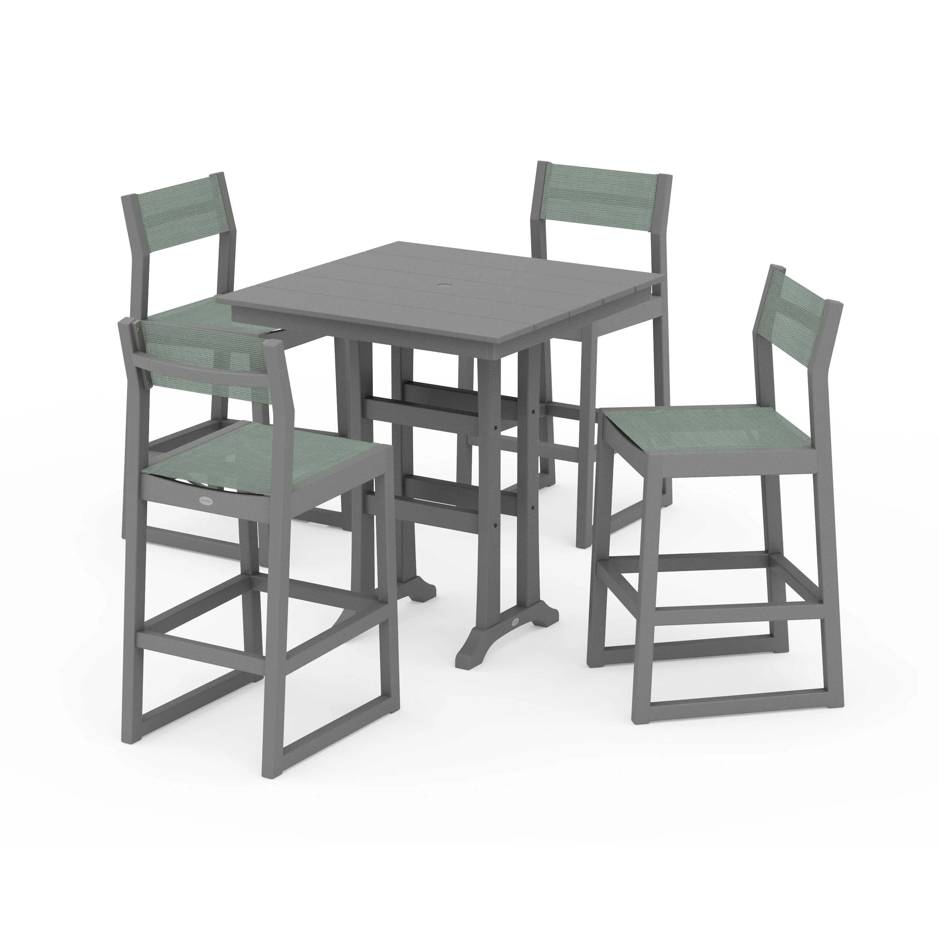 EDGE Sling Arm Chair 5-Piece Farmhouse Bar Set with Trestle Legs - Image 78