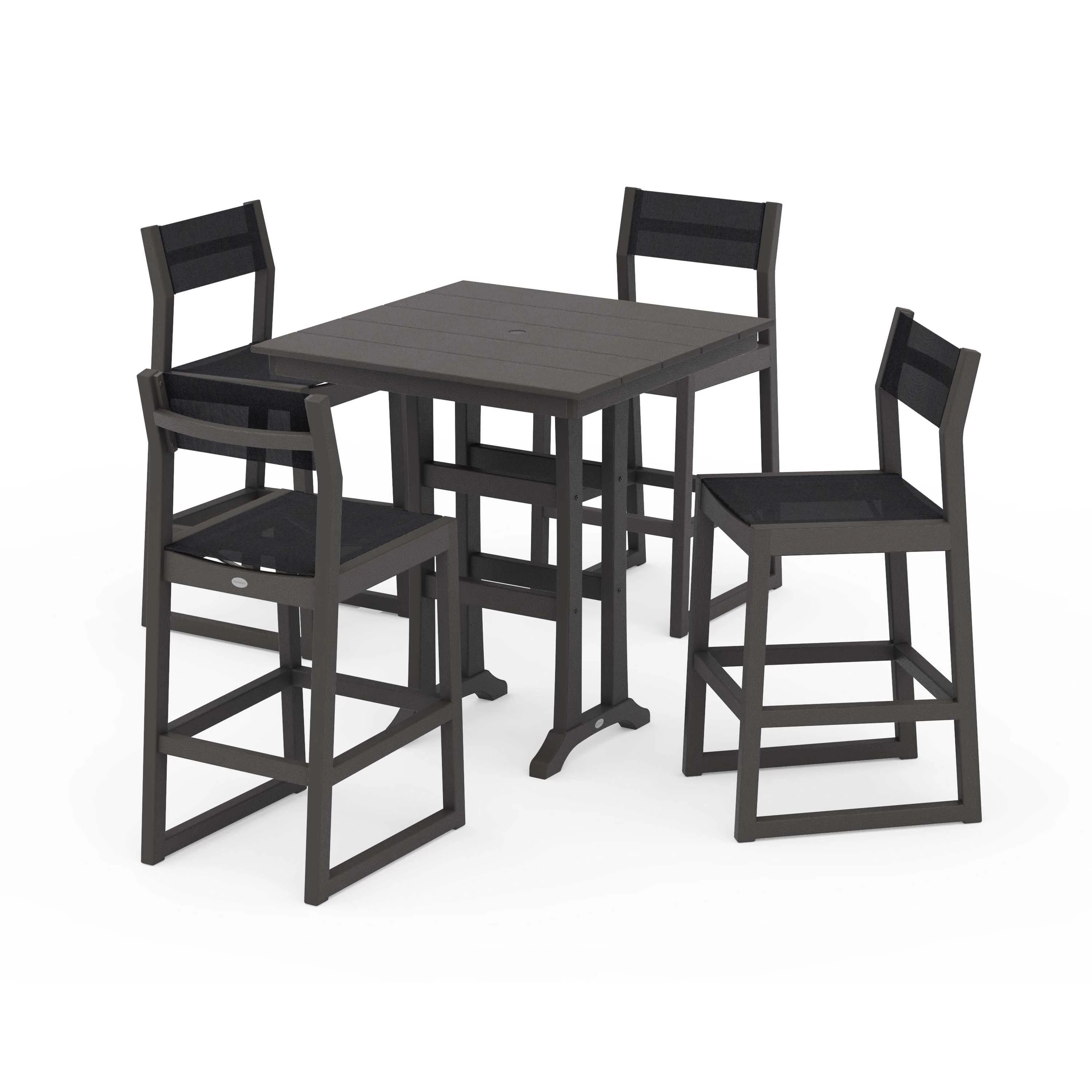 EDGE Sling Arm Chair 5-Piece Farmhouse Bar Set with Trestle Legs - Image 81
