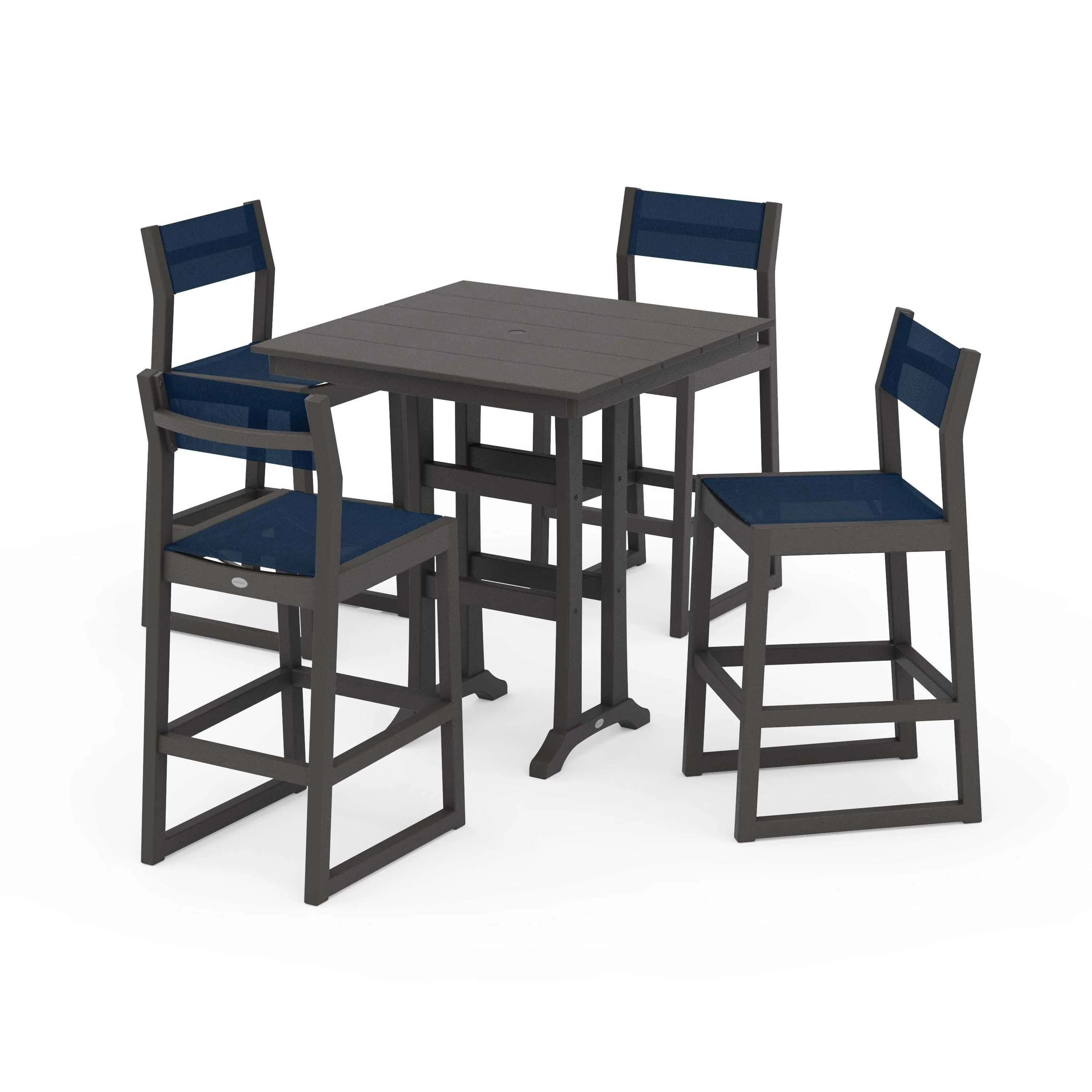 EDGE Sling Arm Chair 5-Piece Farmhouse Bar Set with Trestle Legs - Image 82