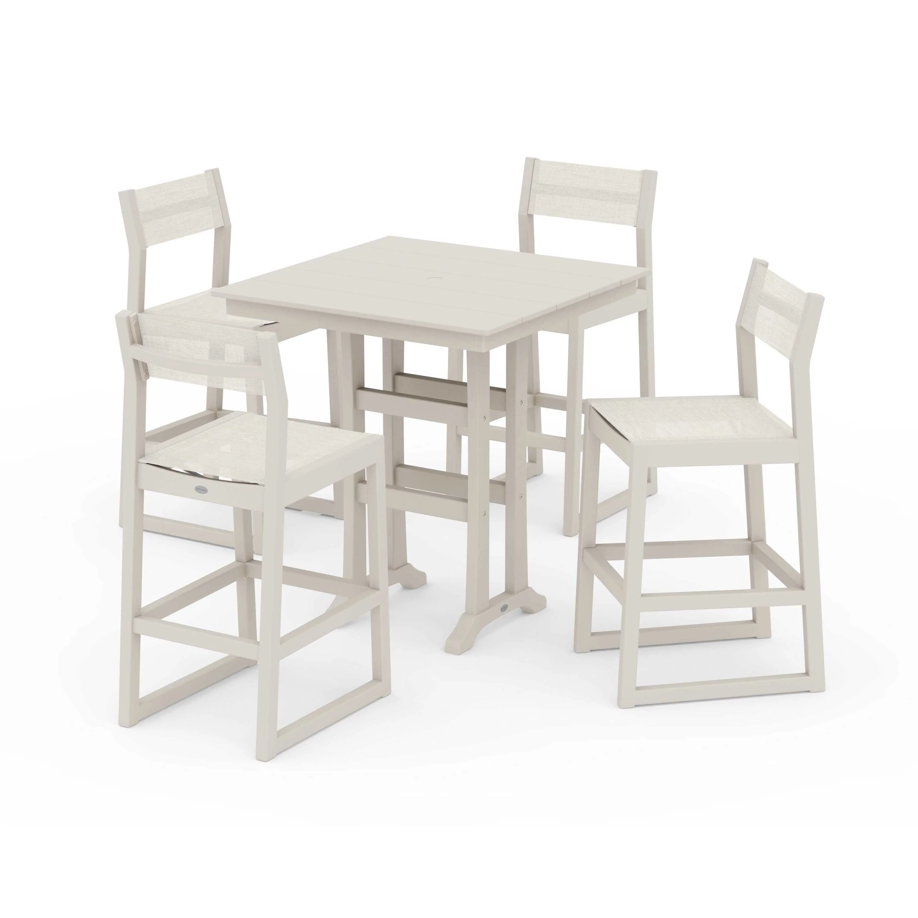 EDGE Sling Arm Chair 5-Piece Farmhouse Bar Set with Trestle Legs - Image 85