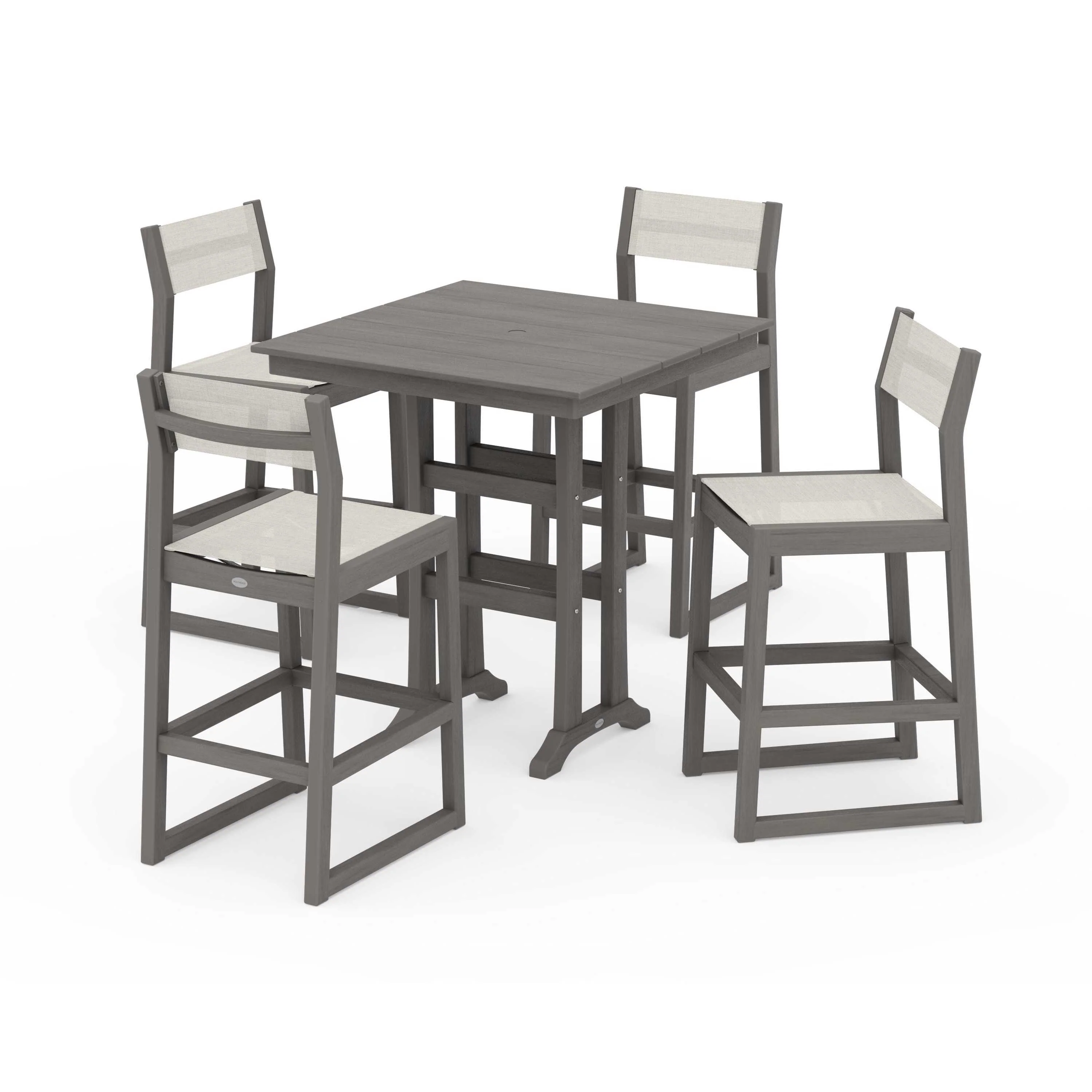 EDGE Sling Arm Chair 5-Piece Farmhouse Bar Set with Trestle Legs - Image 89