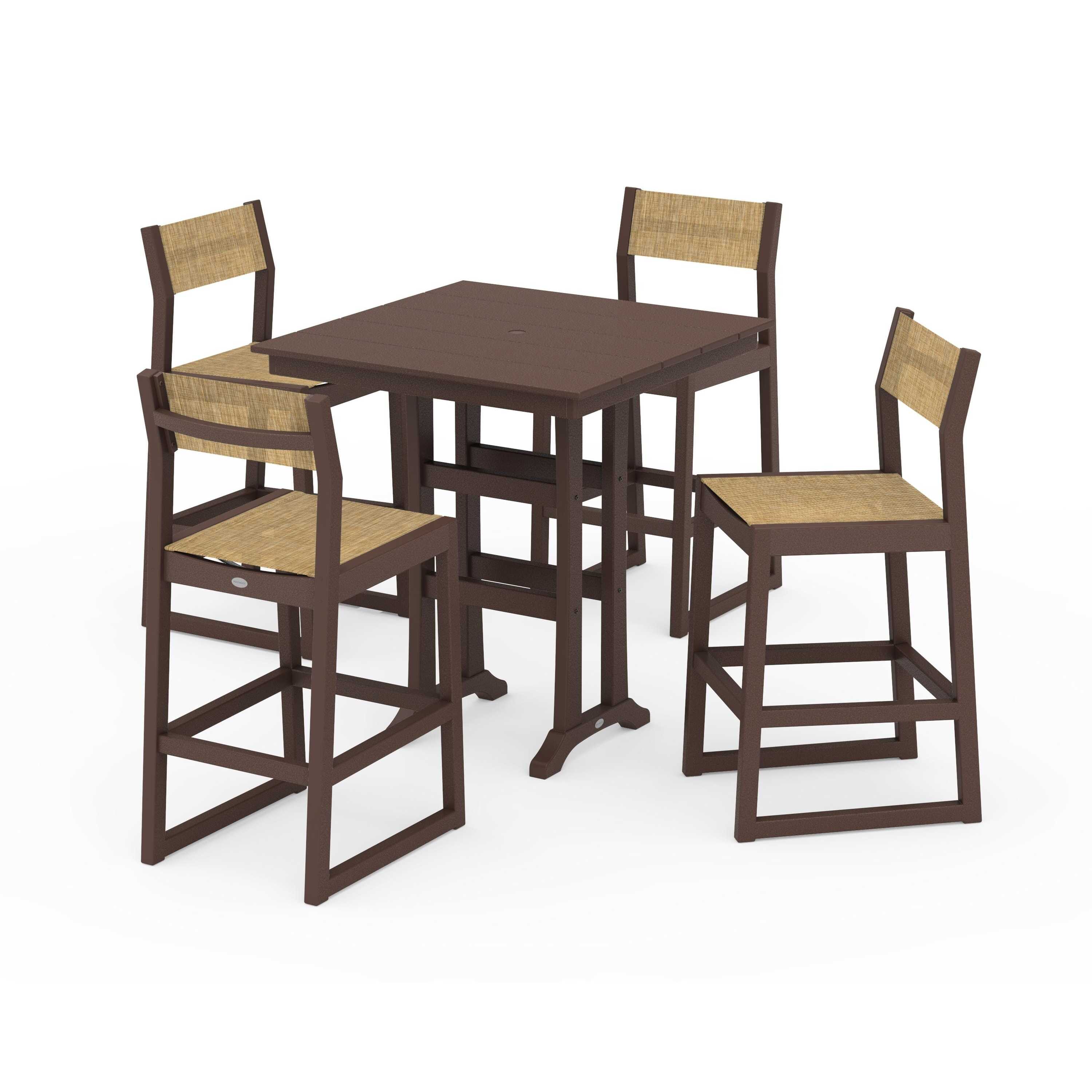 EDGE Sling Arm Chair 5-Piece Farmhouse Bar Set with Trestle Legs - Image 90