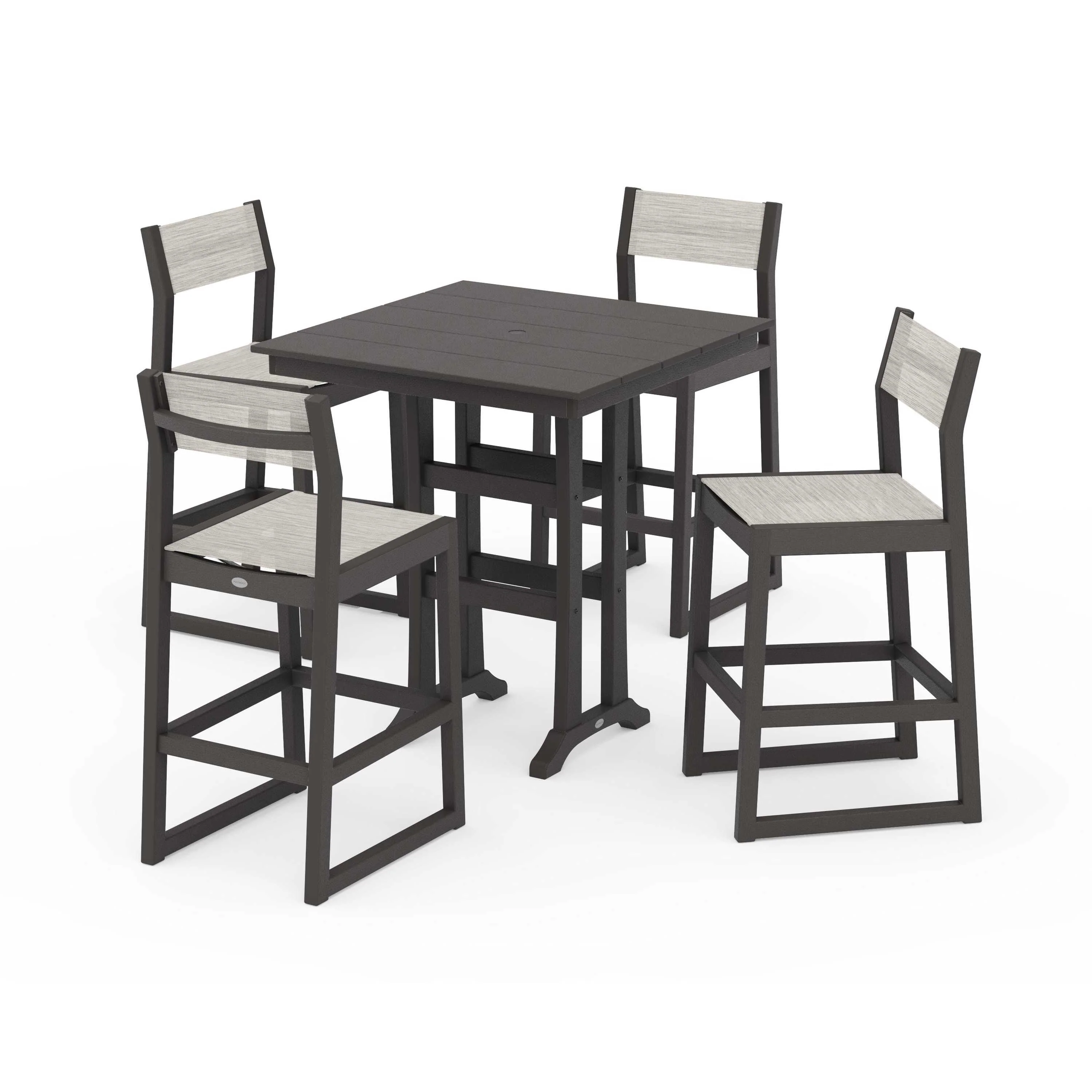 EDGE Sling Arm Chair 5-Piece Farmhouse Bar Set with Trestle Legs - Image 91
