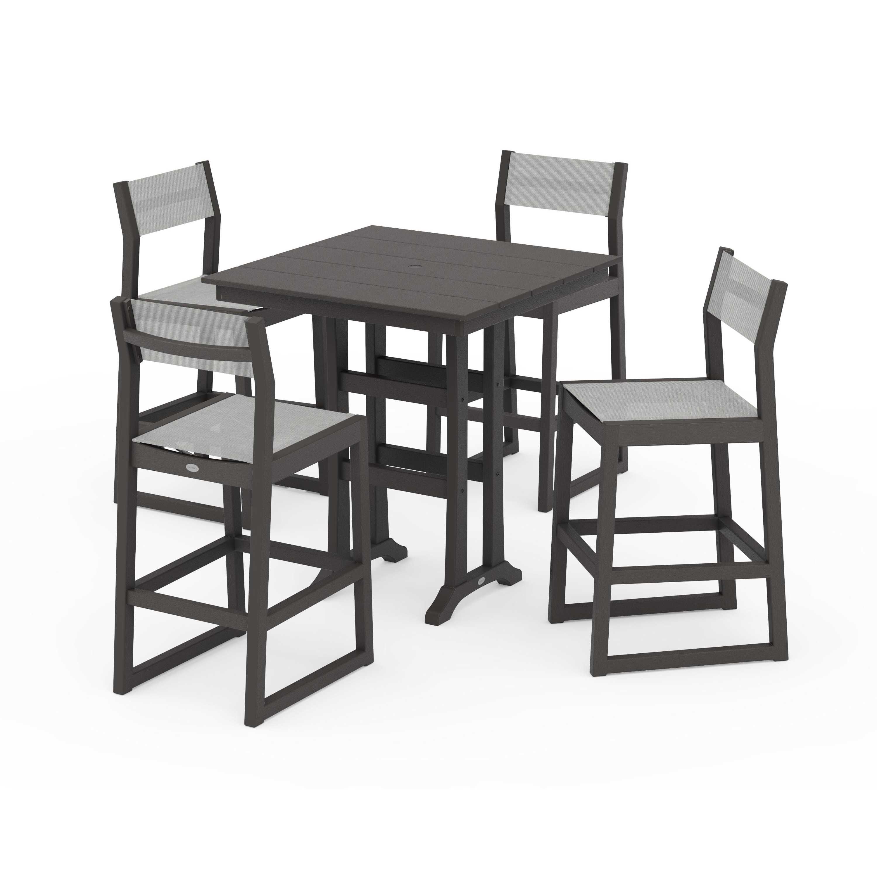 EDGE Sling Arm Chair 5-Piece Farmhouse Bar Set with Trestle Legs - Image 92