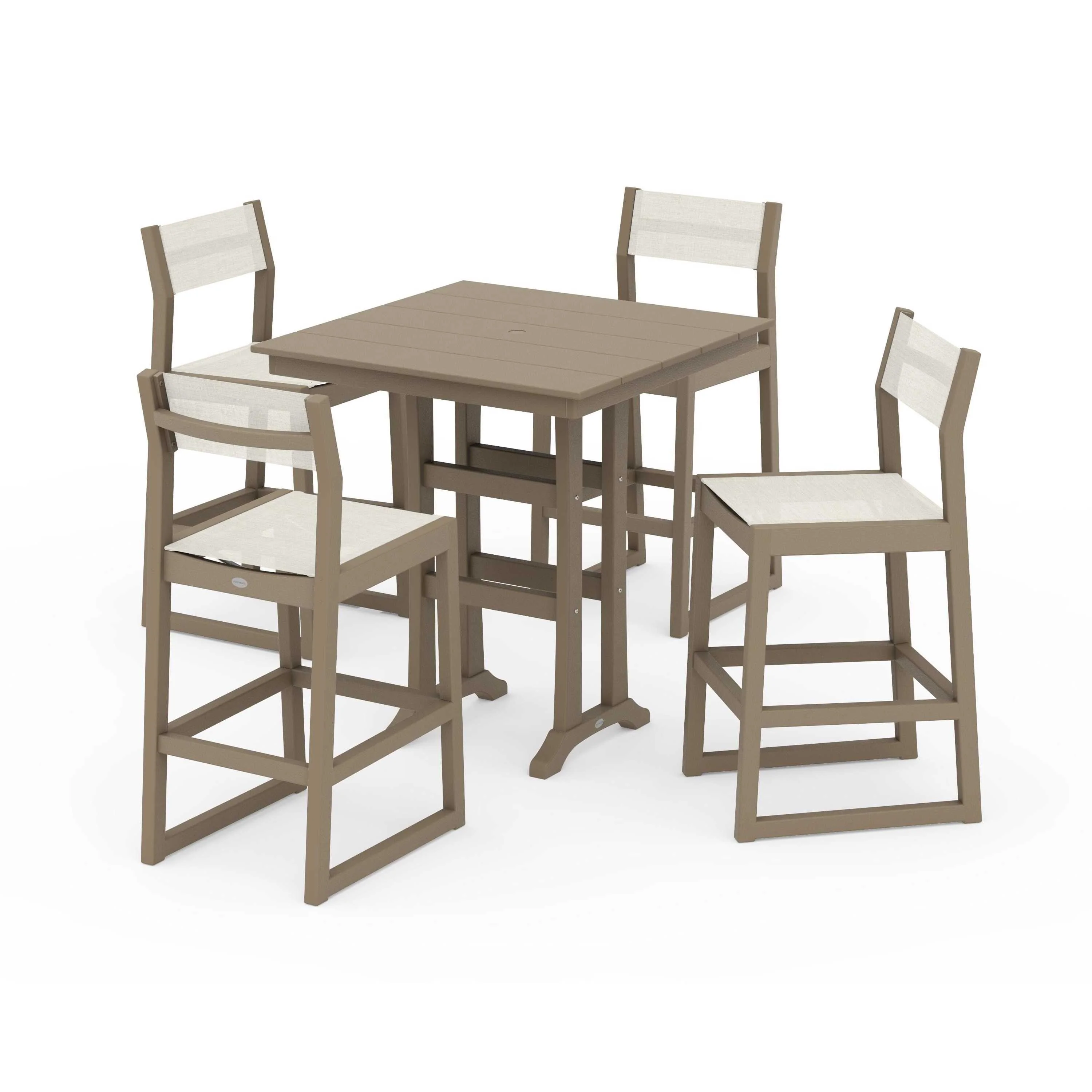 EDGE Sling Arm Chair 5-Piece Farmhouse Bar Set with Trestle Legs - Image 94