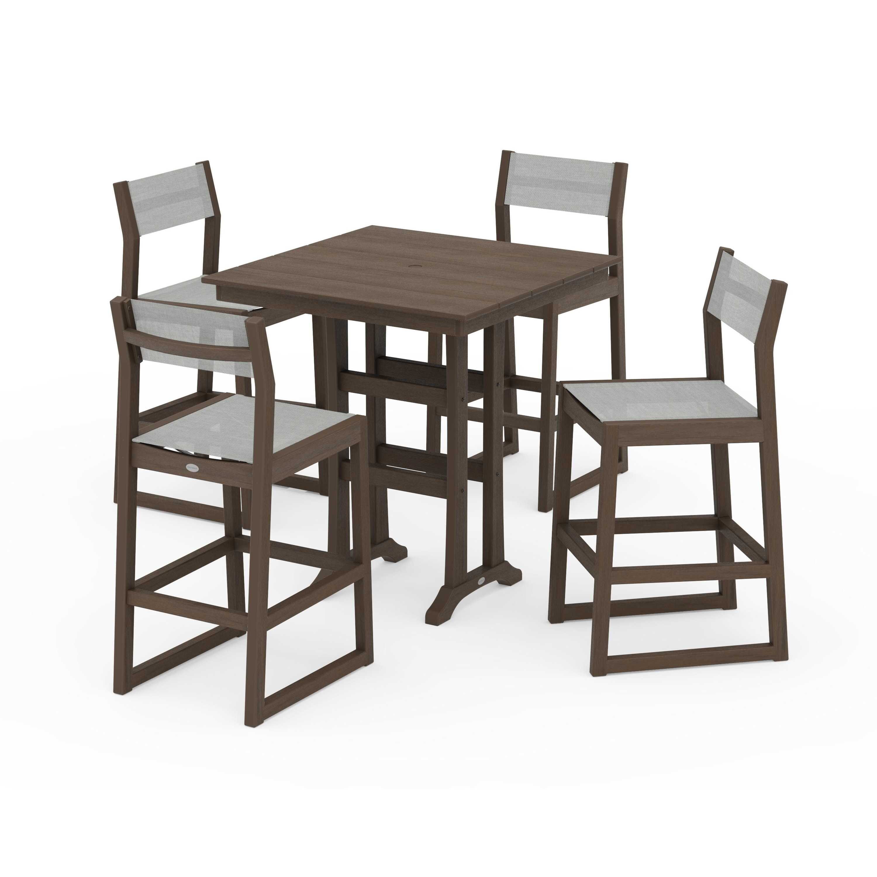 EDGE Sling Arm Chair 5-Piece Farmhouse Bar Set with Trestle Legs - Image 95