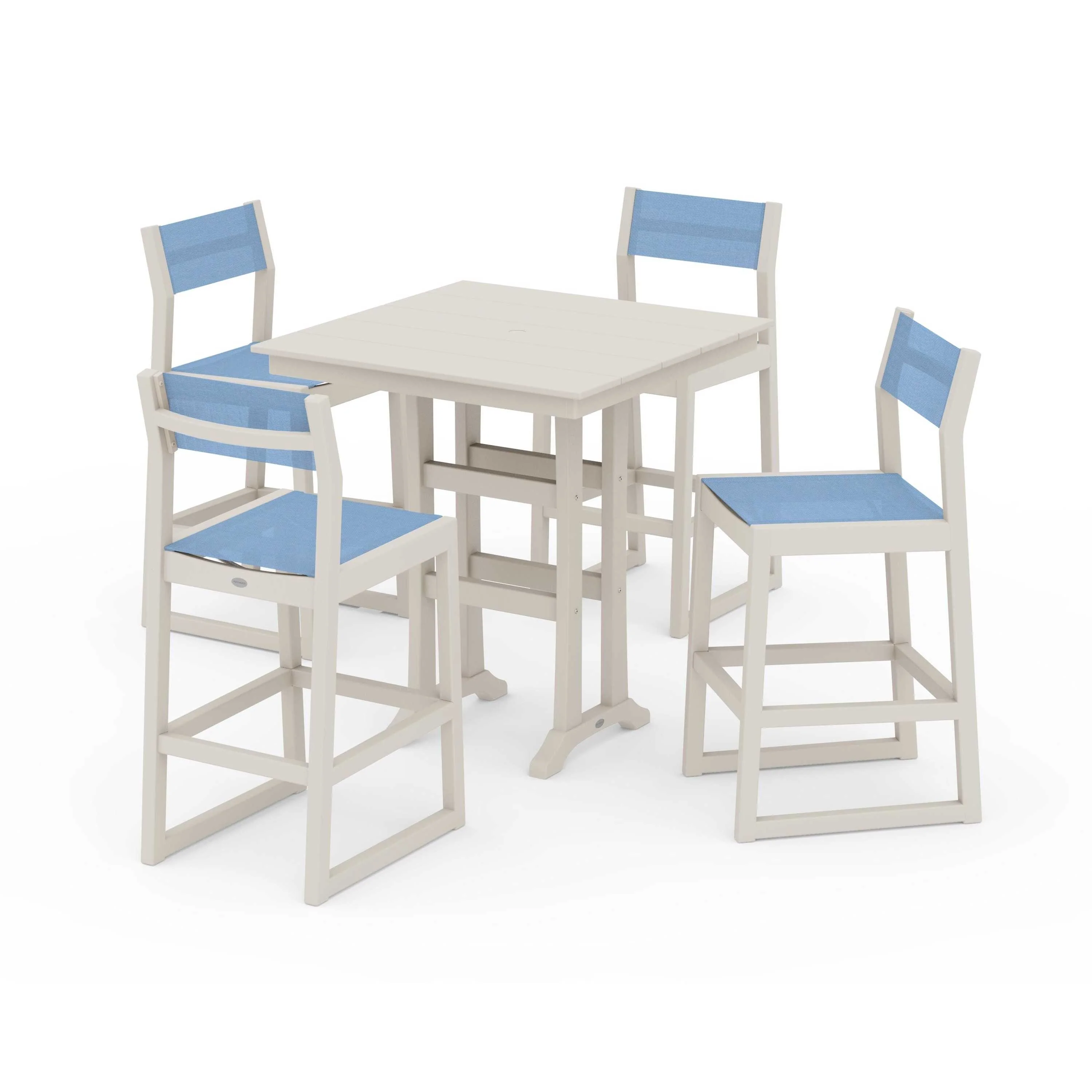 EDGE Sling Arm Chair 5-Piece Farmhouse Bar Set with Trestle Legs - Image 96