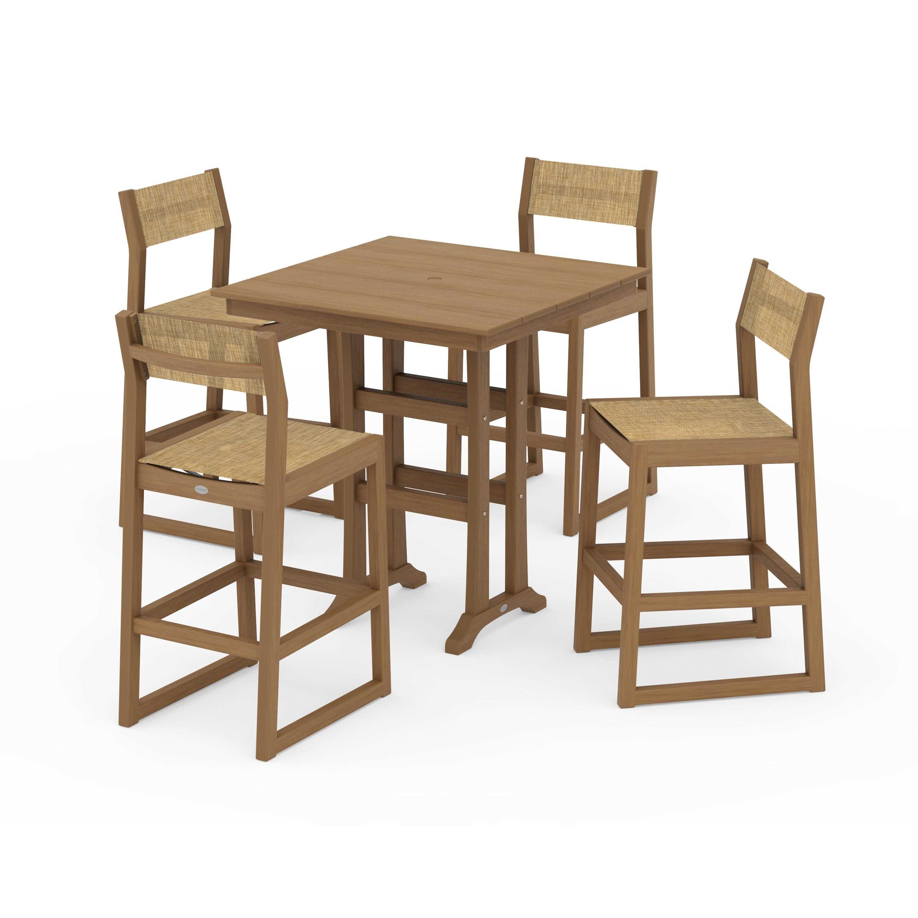 EDGE Sling Arm Chair 5-Piece Farmhouse Bar Set with Trestle Legs - Image 97