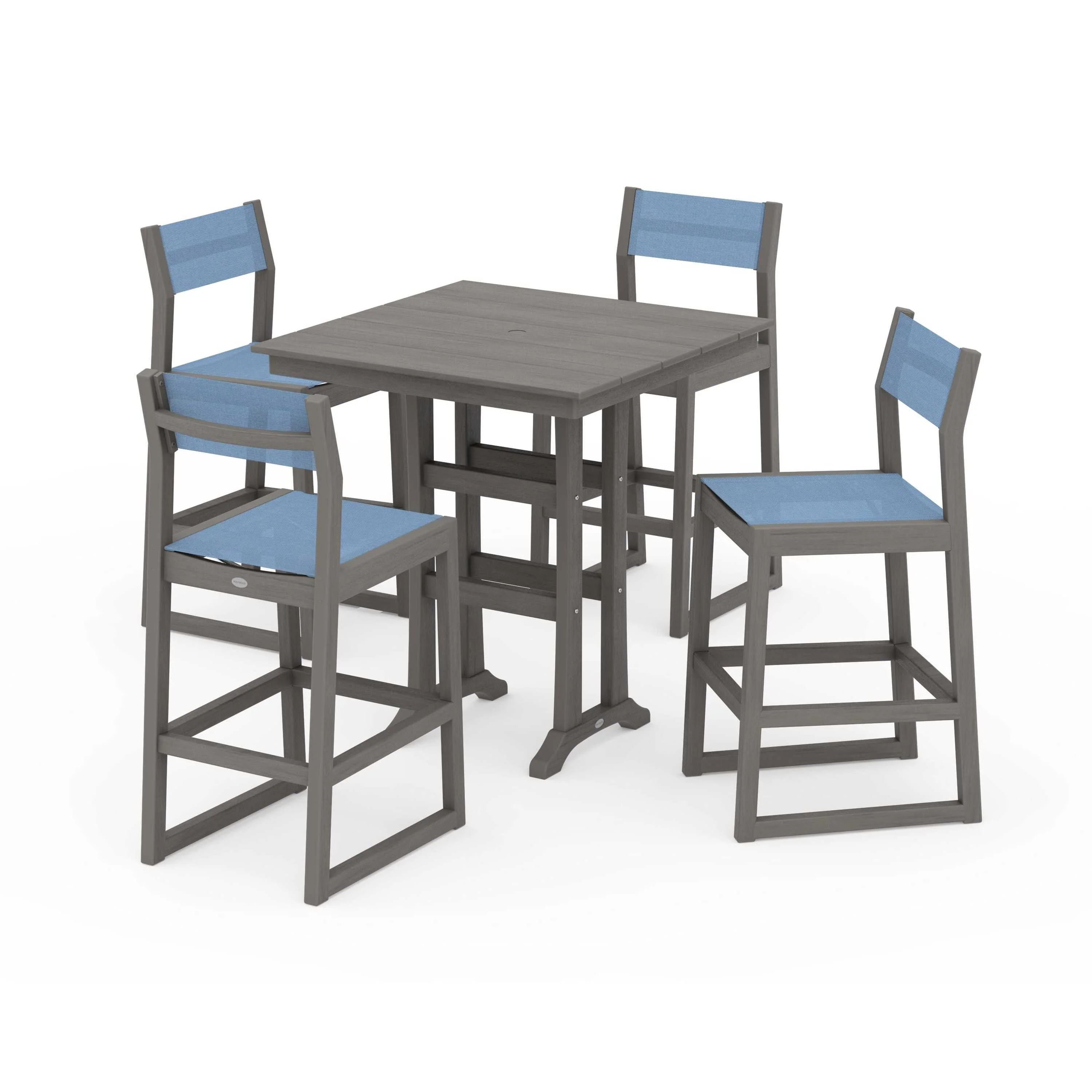 EDGE Sling Arm Chair 5-Piece Farmhouse Bar Set with Trestle Legs - Image 98