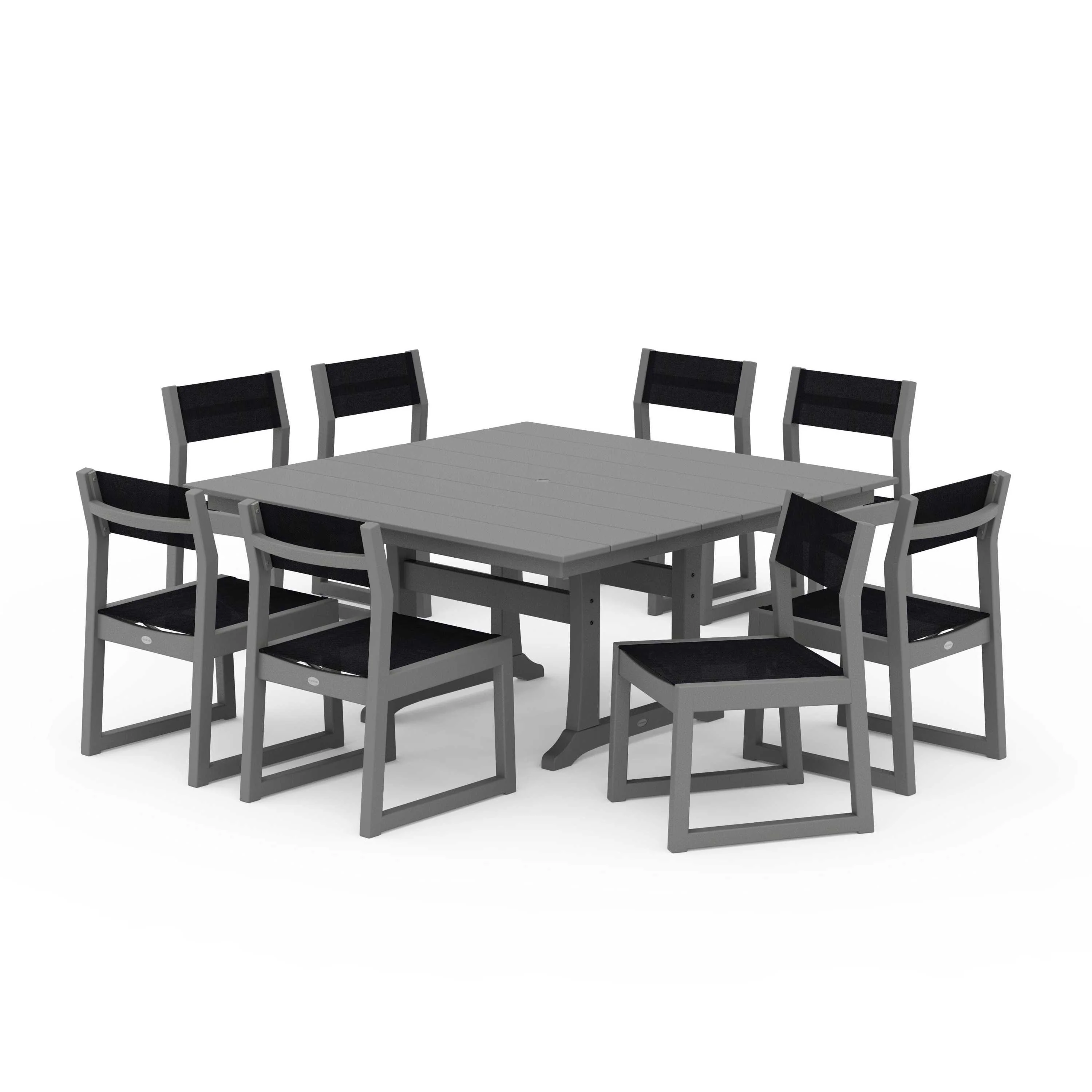 EDGE Sling Side Chair 9-Piece Farmhouse Trestle Dining Set - Image 100
