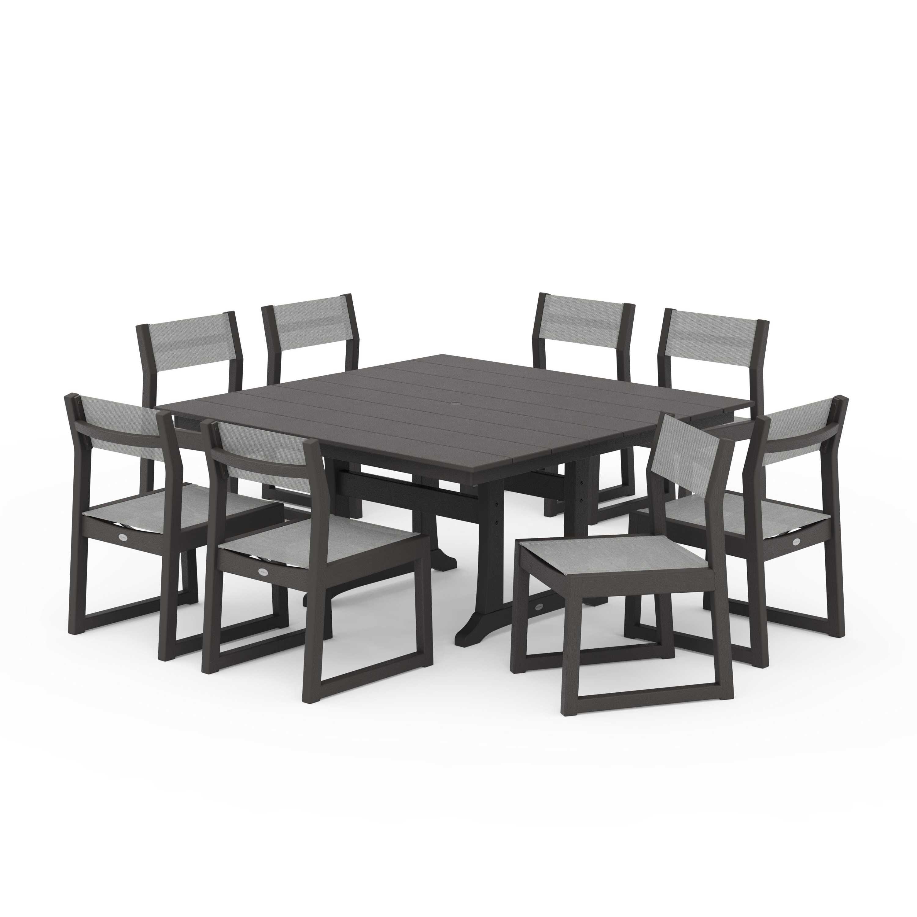 EDGE Sling Side Chair 9-Piece Farmhouse Trestle Dining Set - Image 101