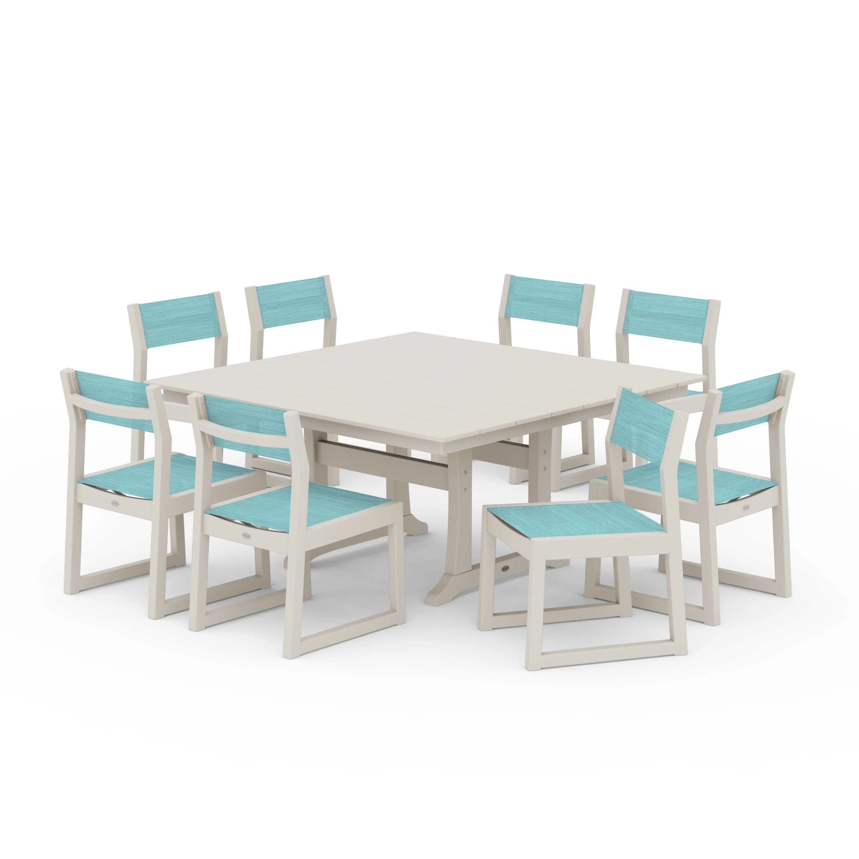 EDGE Sling Side Chair 9-Piece Farmhouse Trestle Dining Set - Image 104