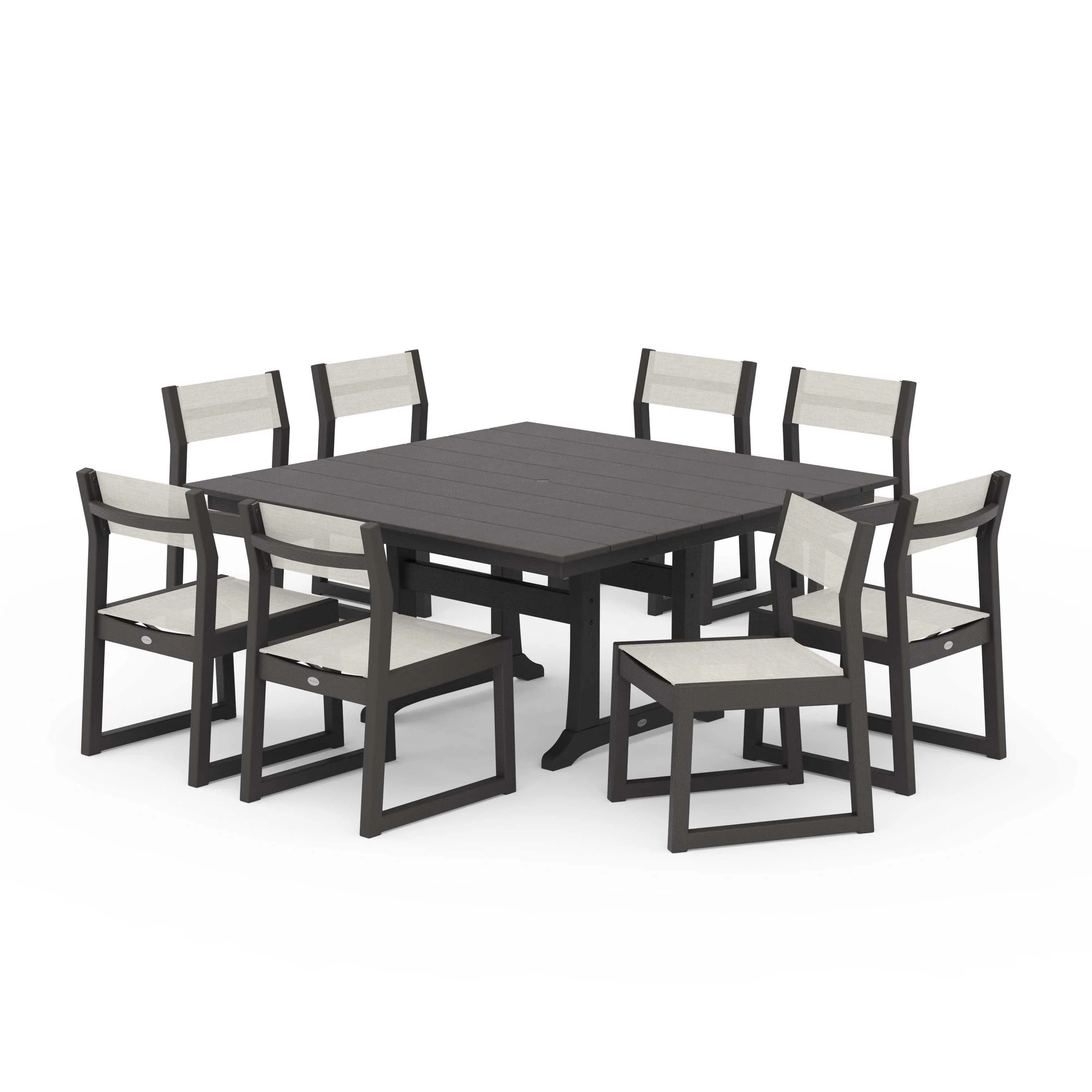 EDGE Sling Side Chair 9-Piece Farmhouse Trestle Dining Set - Image 106