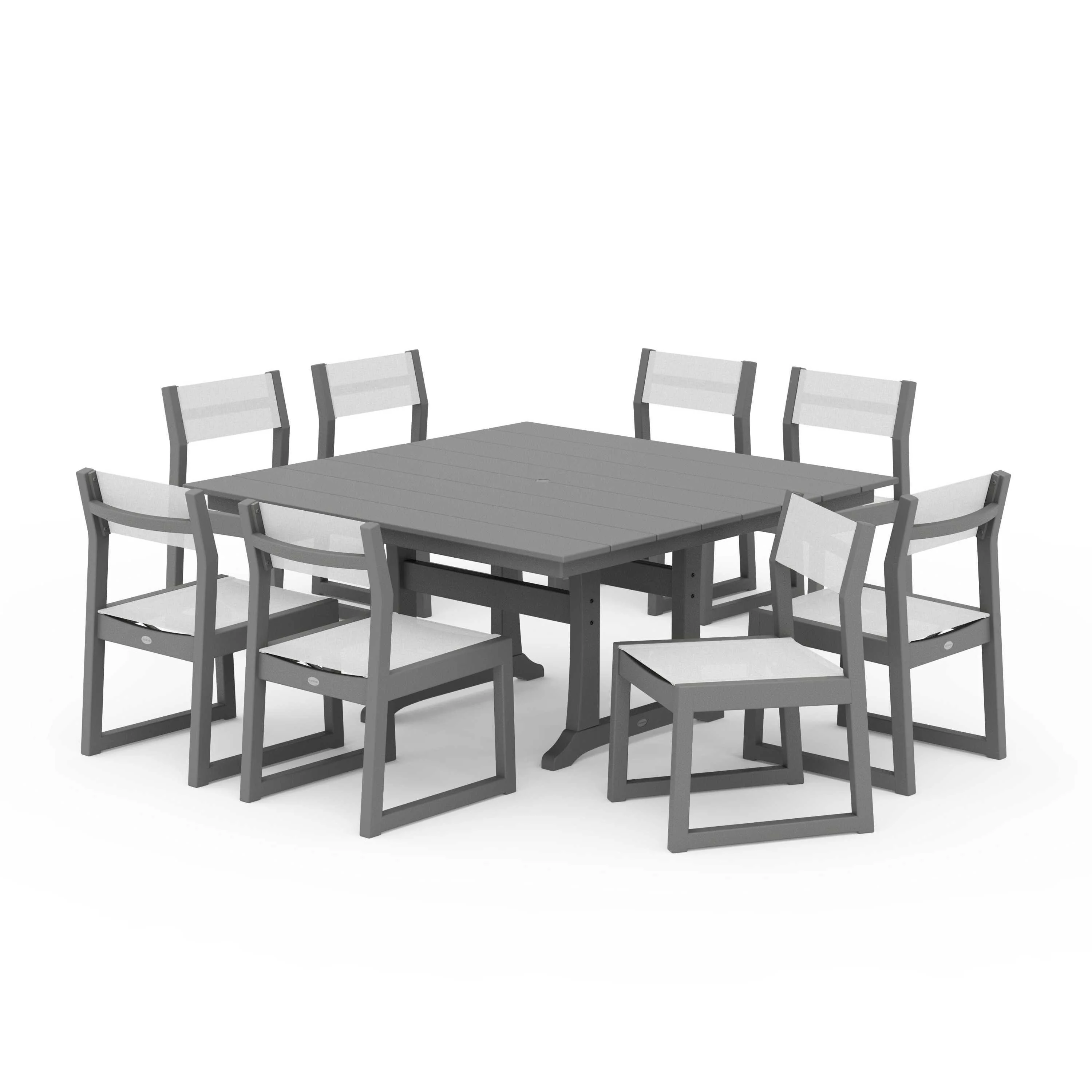 EDGE Sling Side Chair 9-Piece Farmhouse Trestle Dining Set - Image 107