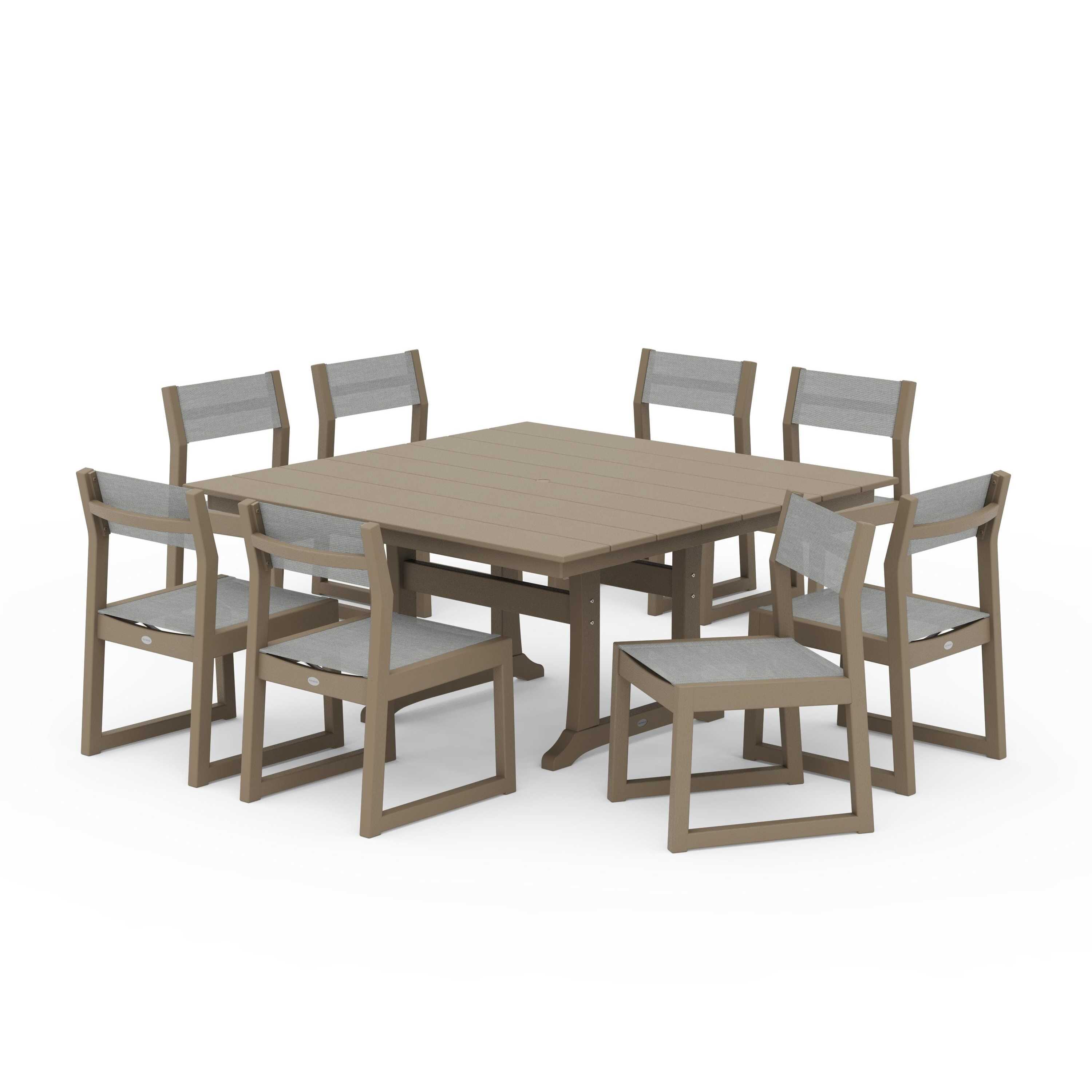 EDGE Sling Side Chair 9-Piece Farmhouse Trestle Dining Set - Image 108