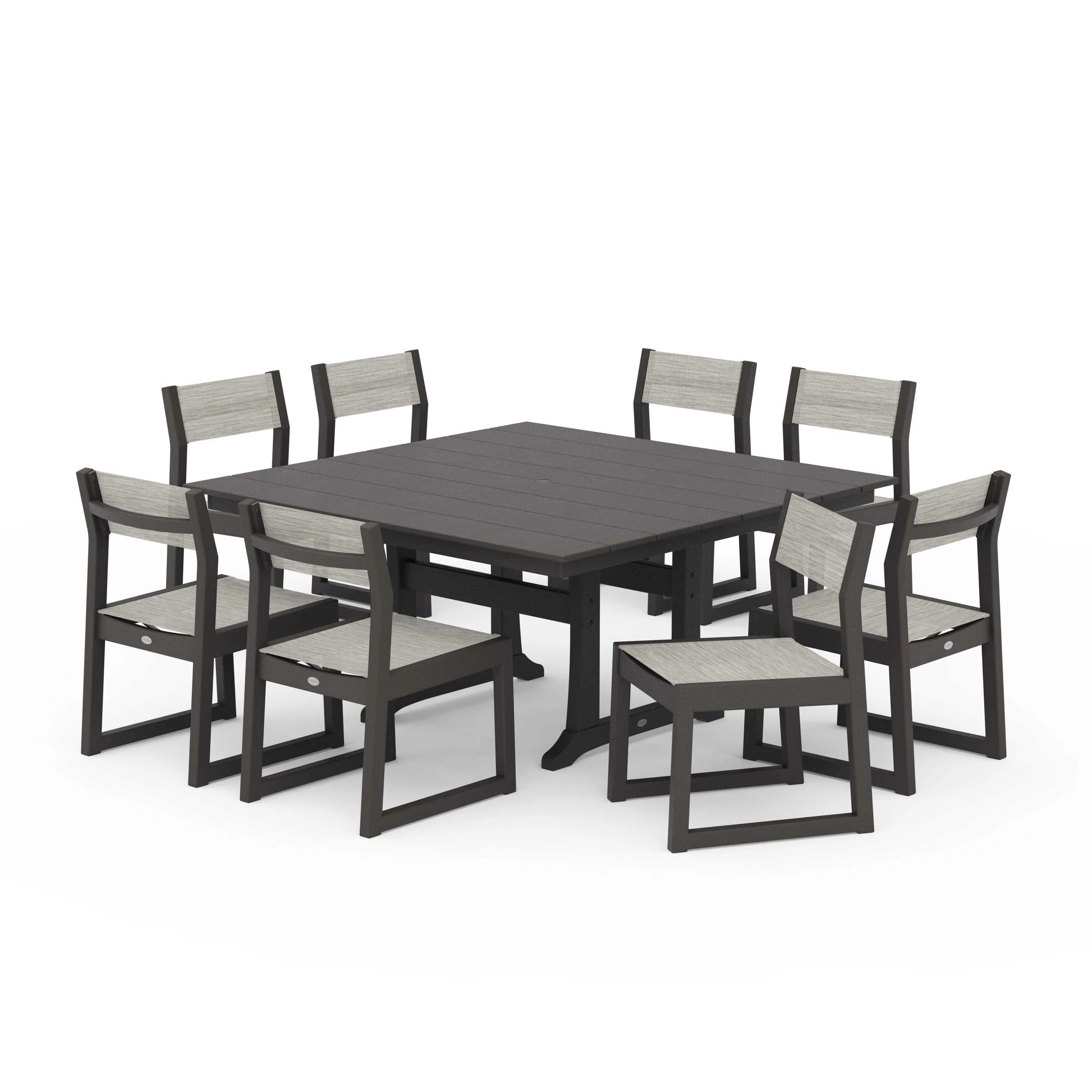 EDGE Sling Side Chair 9-Piece Farmhouse Trestle Dining Set - Image 109