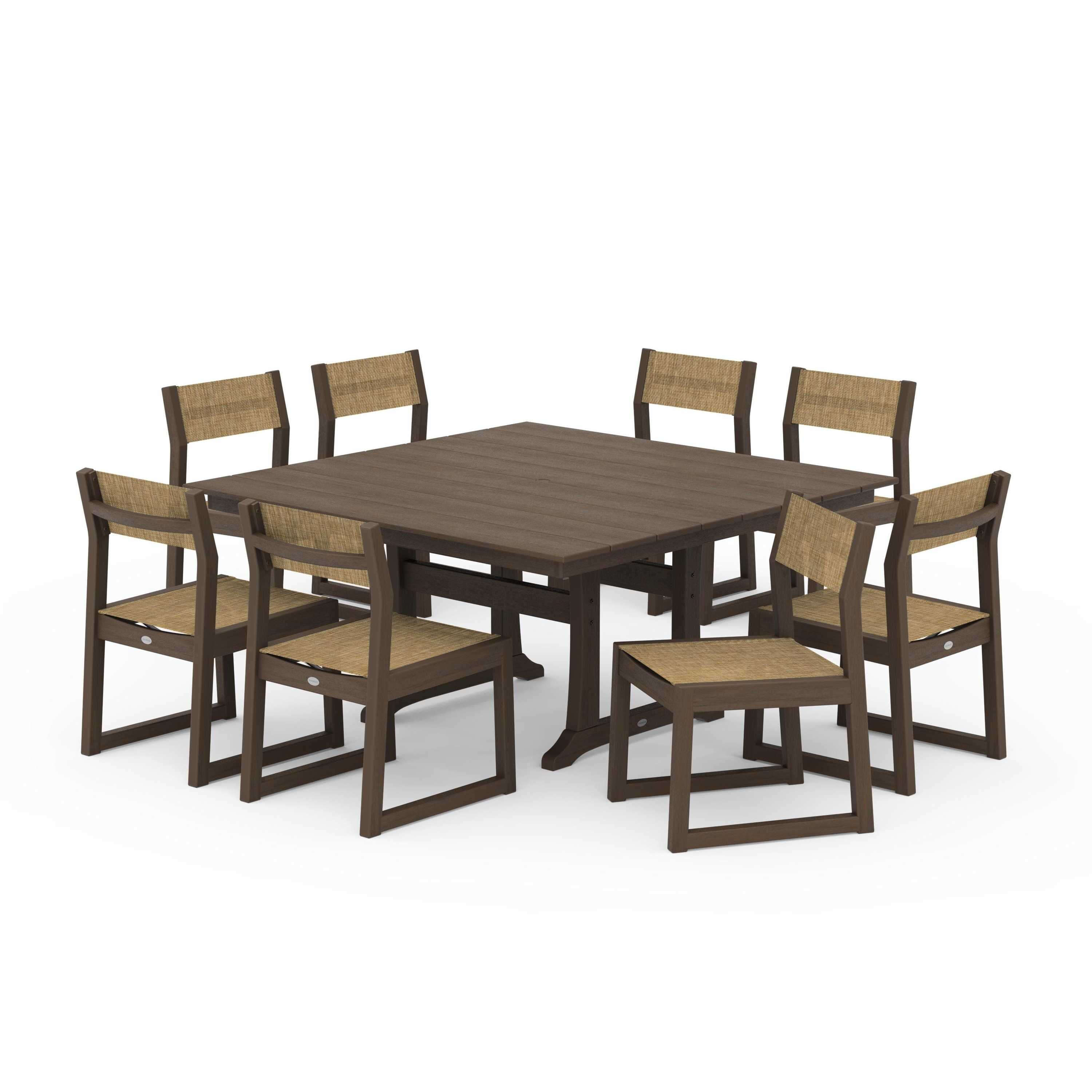 EDGE Sling Side Chair 9-Piece Farmhouse Trestle Dining Set - Image 110