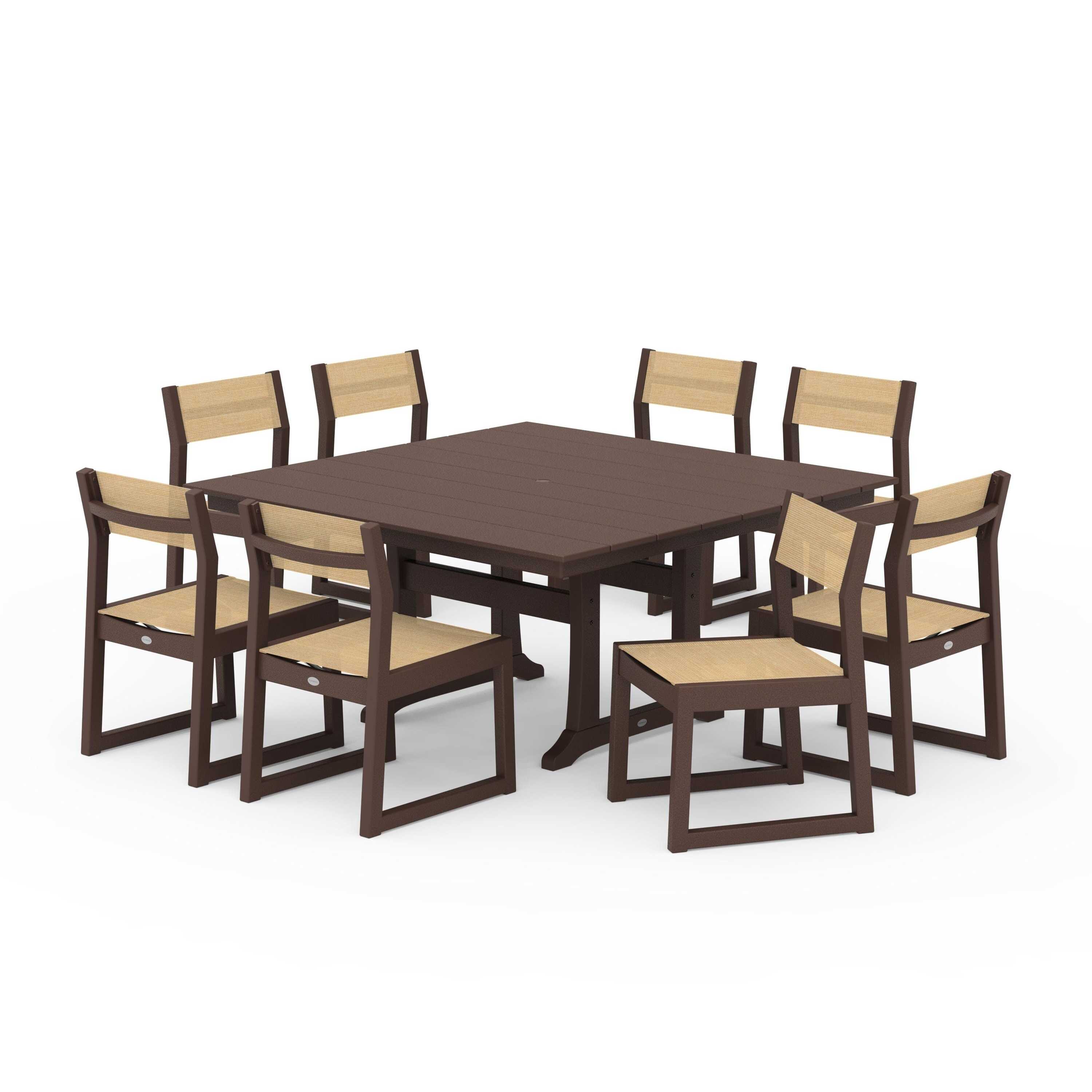 EDGE Sling Side Chair 9-Piece Farmhouse Trestle Dining Set - Image 111