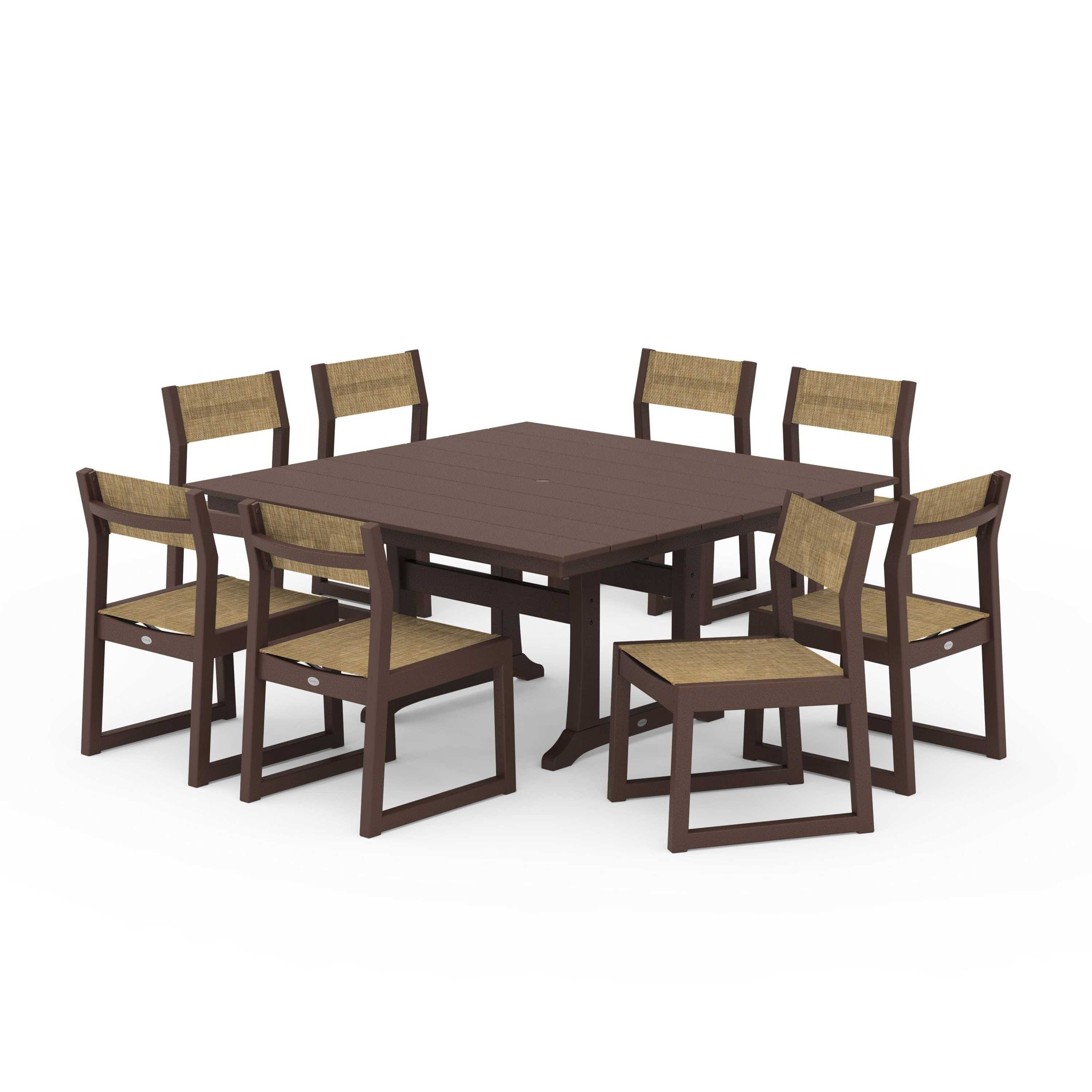 EDGE Sling Side Chair 9-Piece Farmhouse Trestle Dining Set - Image 115