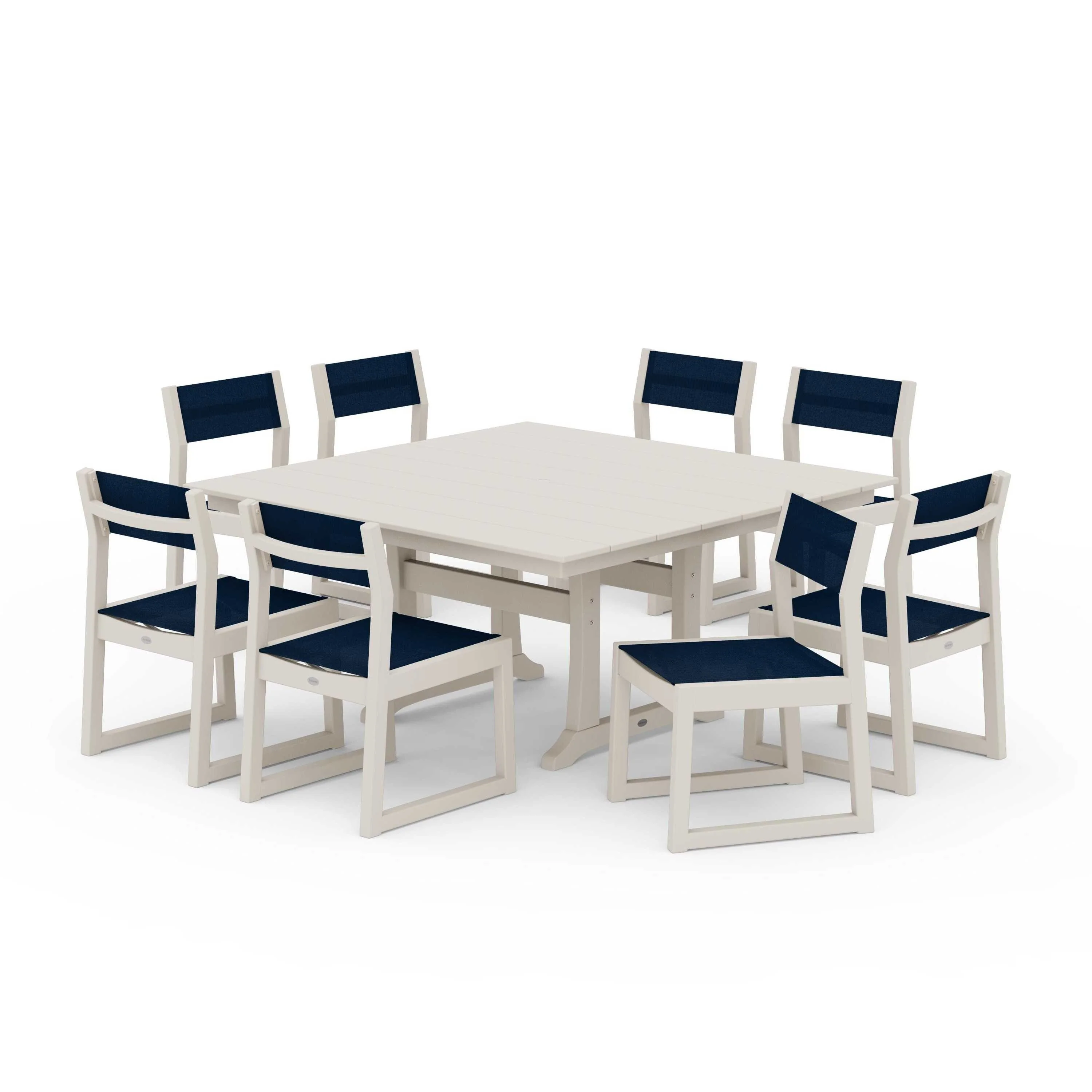 EDGE Sling Side Chair 9-Piece Farmhouse Trestle Dining Set - Image 124
