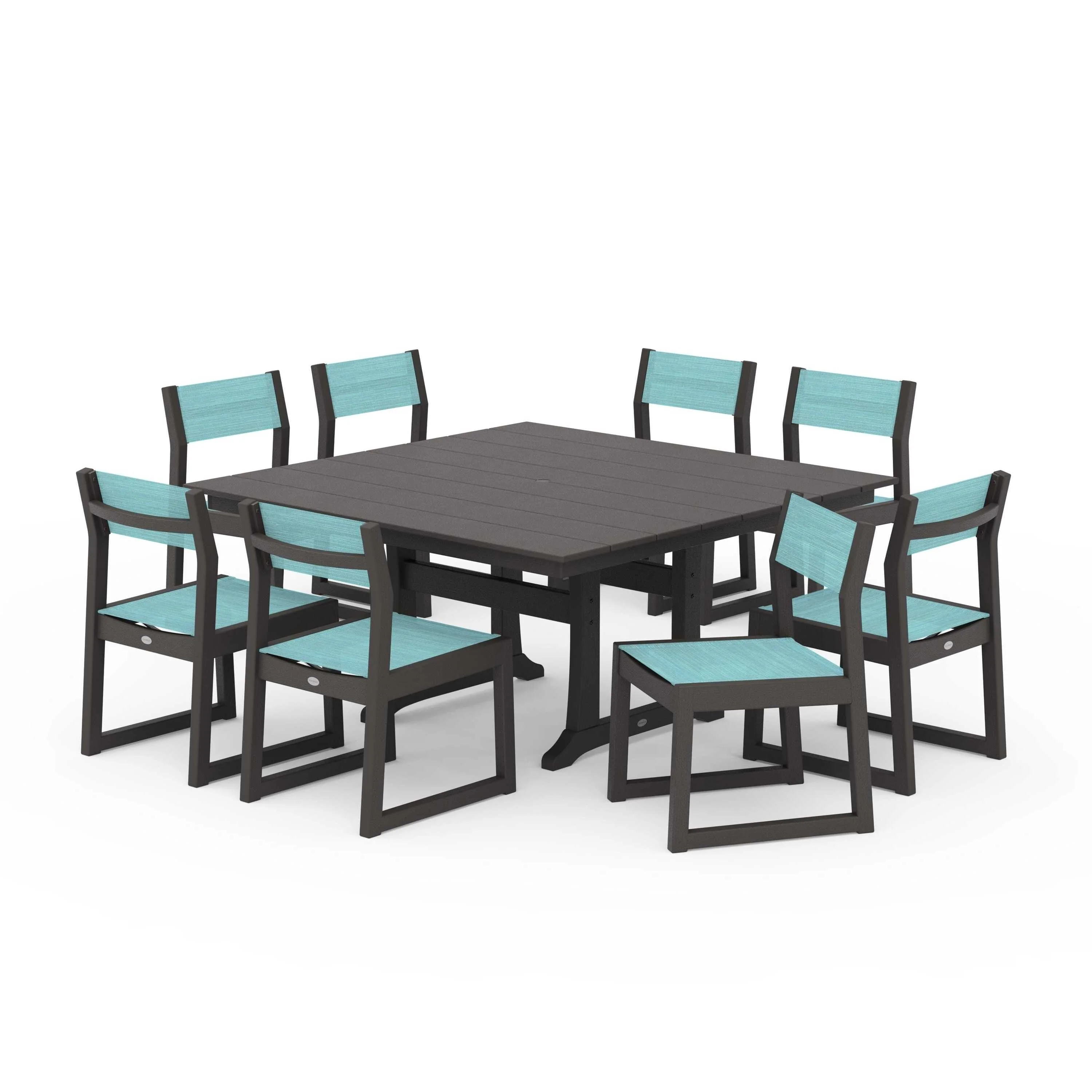 EDGE Sling Side Chair 9-Piece Farmhouse Trestle Dining Set - Image 126