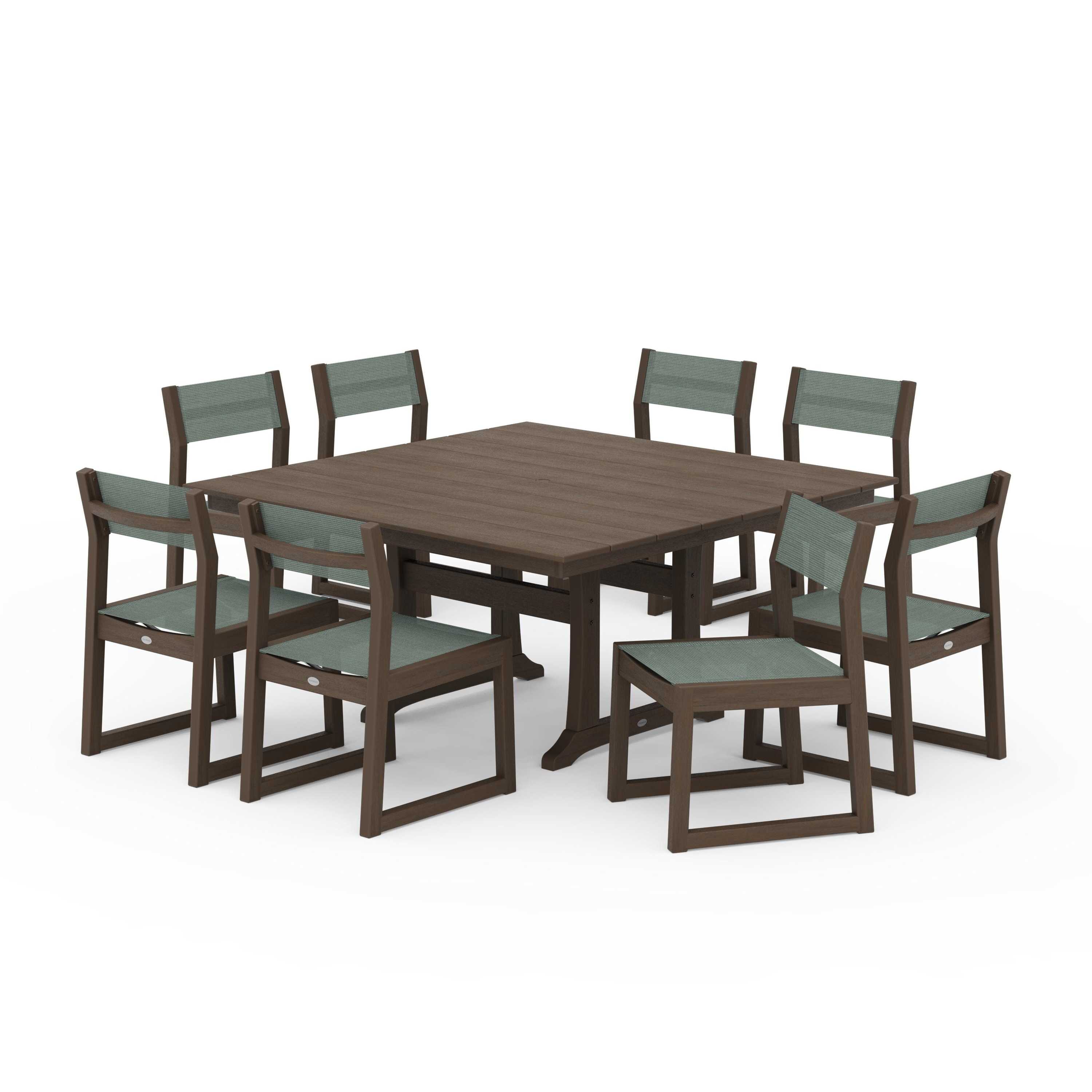 EDGE Sling Side Chair 9-Piece Farmhouse Trestle Dining Set - Image 133