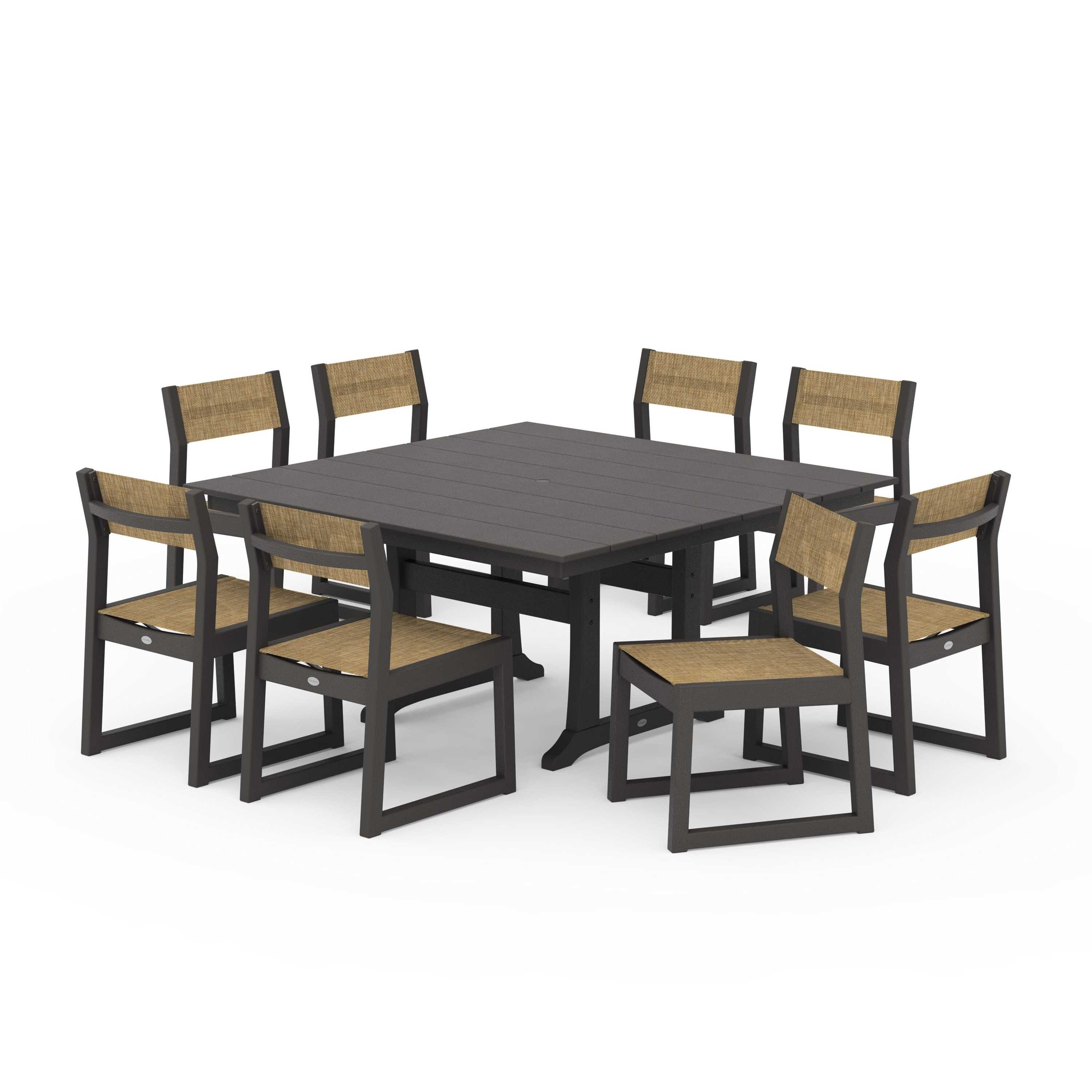 EDGE Sling Side Chair 9-Piece Farmhouse Trestle Dining Set - Image 135